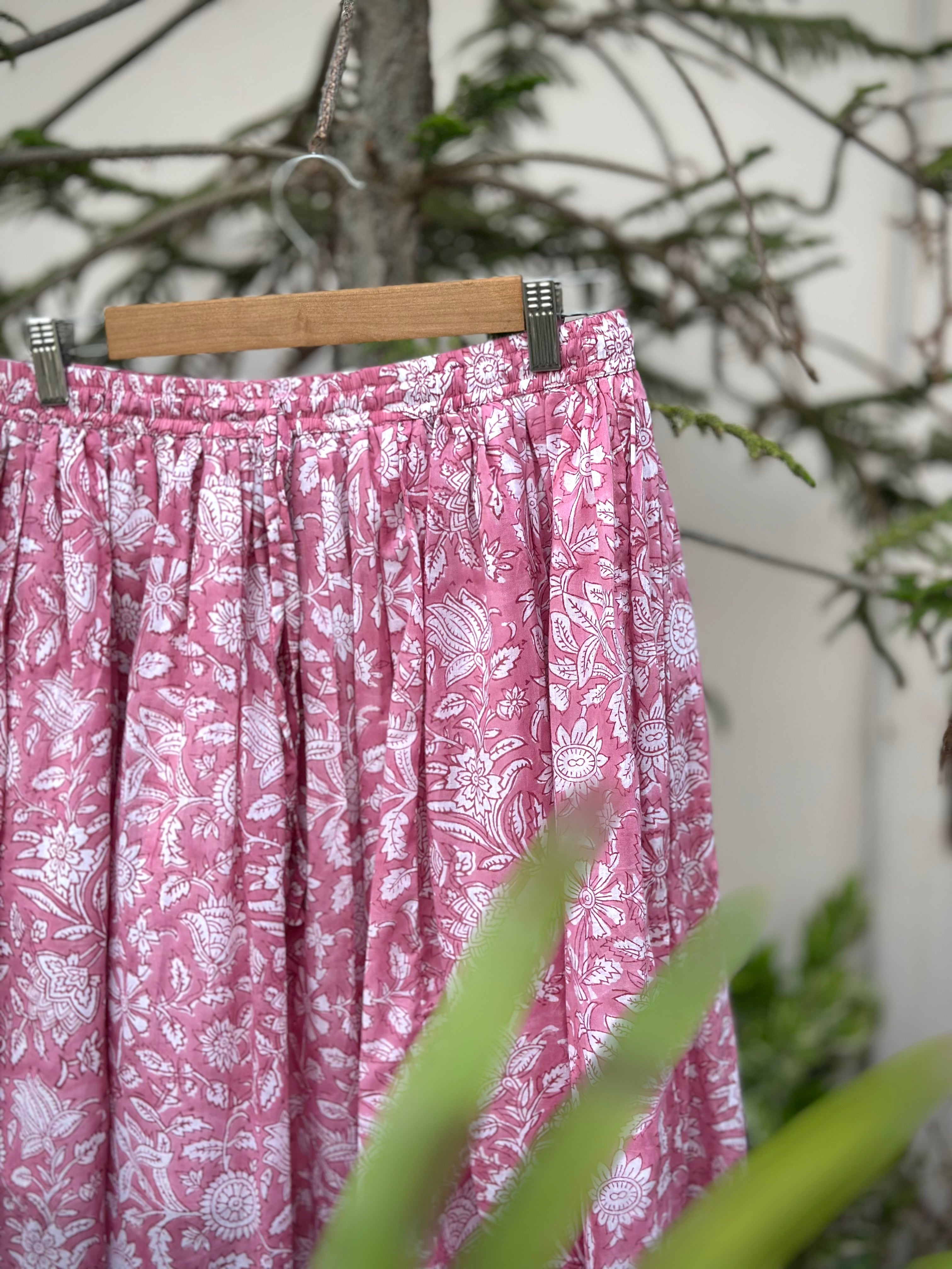 Rose Garden Block Print Maxi Skirt