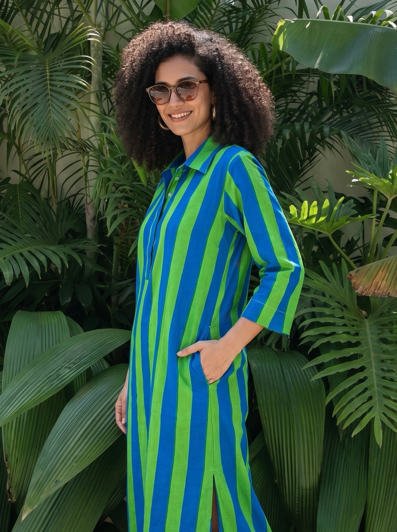 Coastal Breeze Striped Cotton Shirt Dress