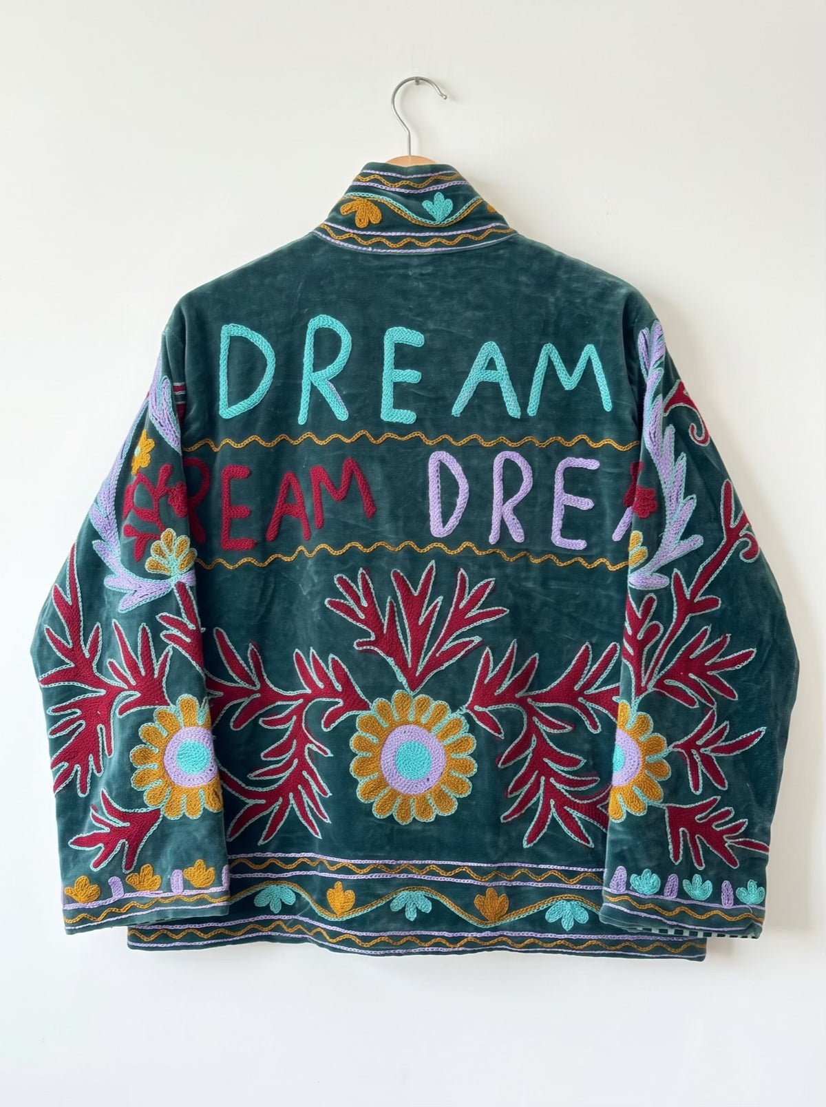 Emerald Bloom Embroidered Velvet Jacket