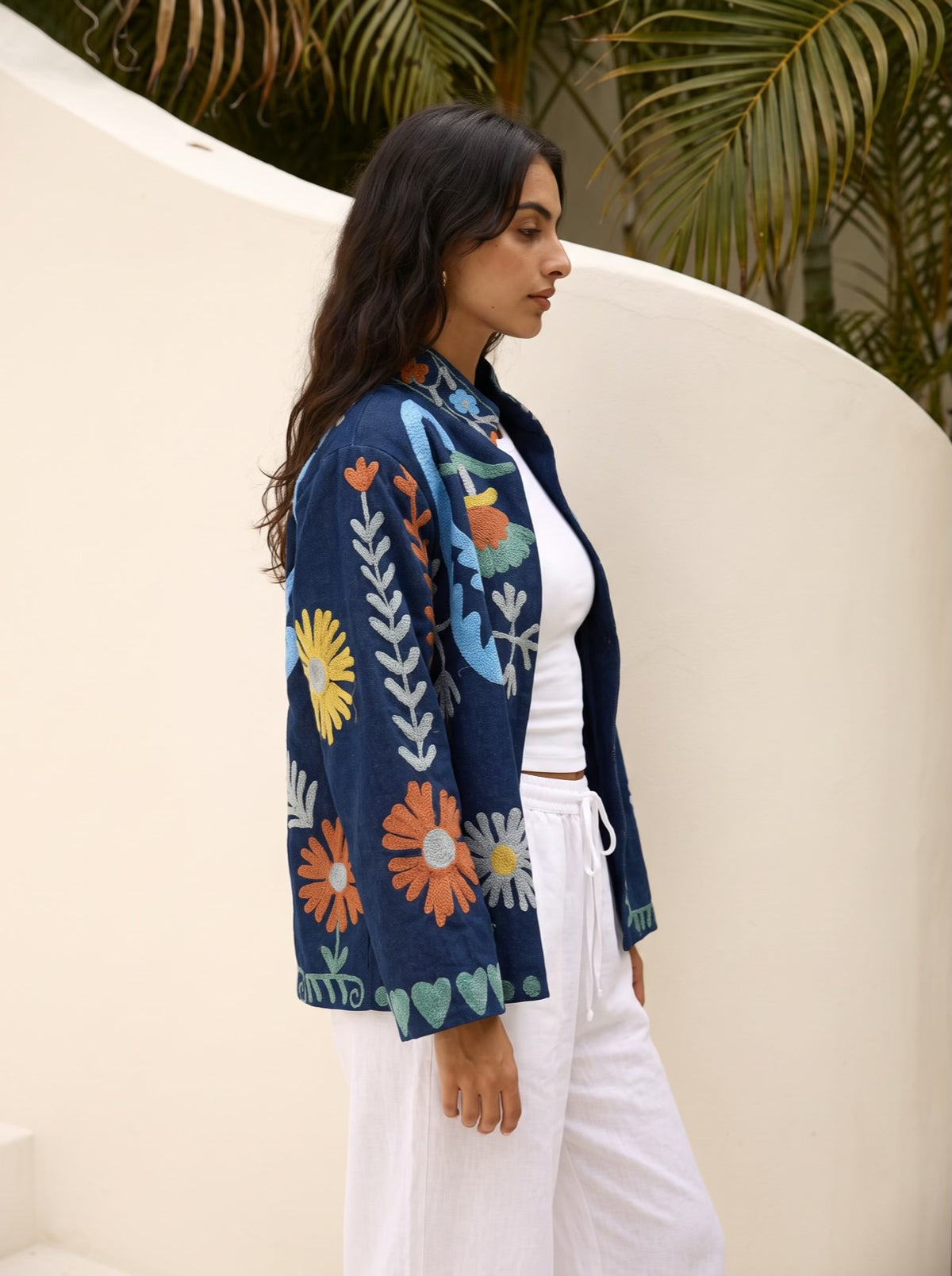 Indigo Wildflower Embroidered Denim Jacket