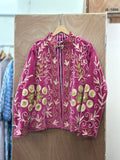 Fuchsia Floral Embroidered Velvet Jacket
