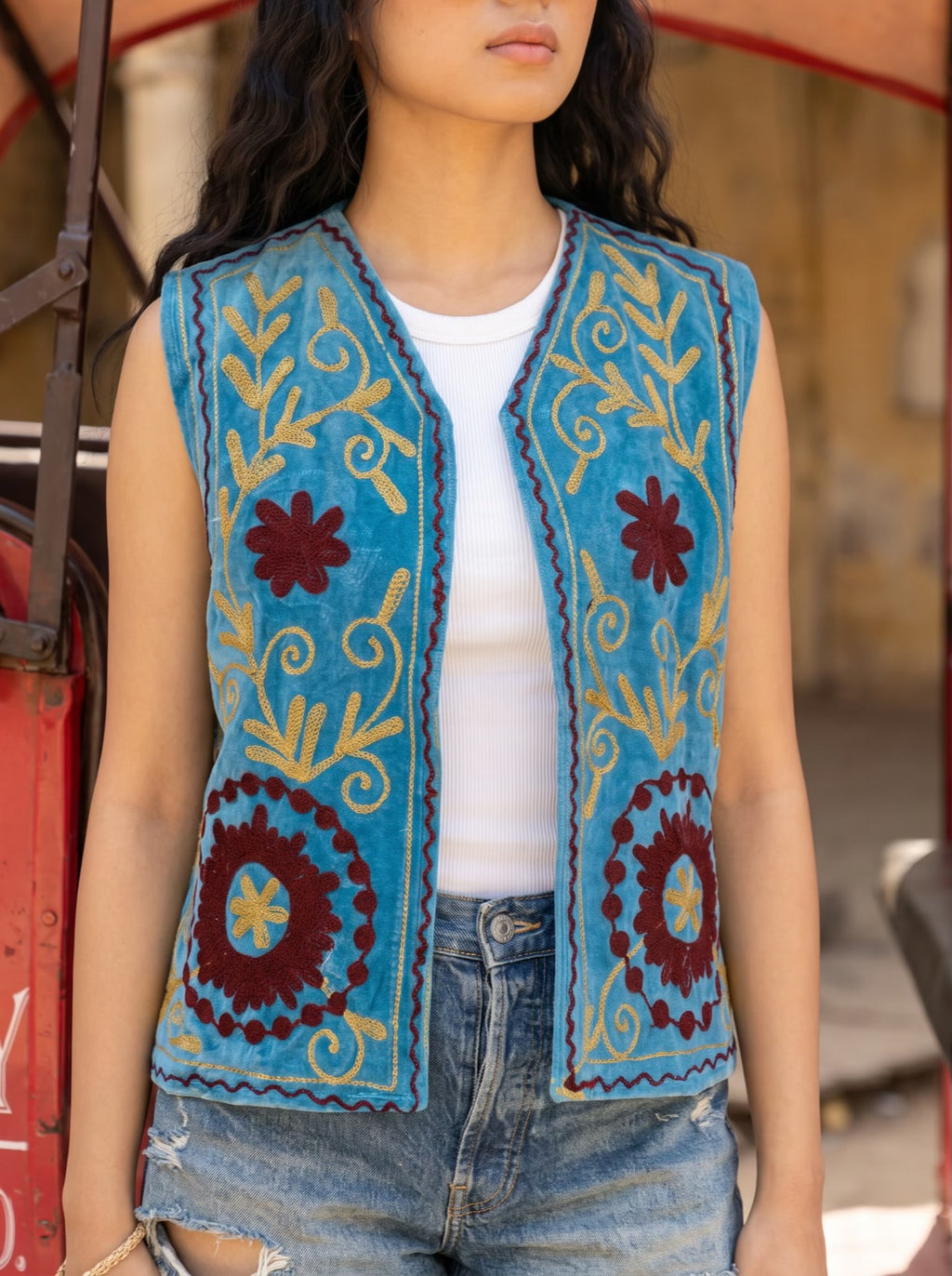 Blue Heritage Suzani Velvet Vest