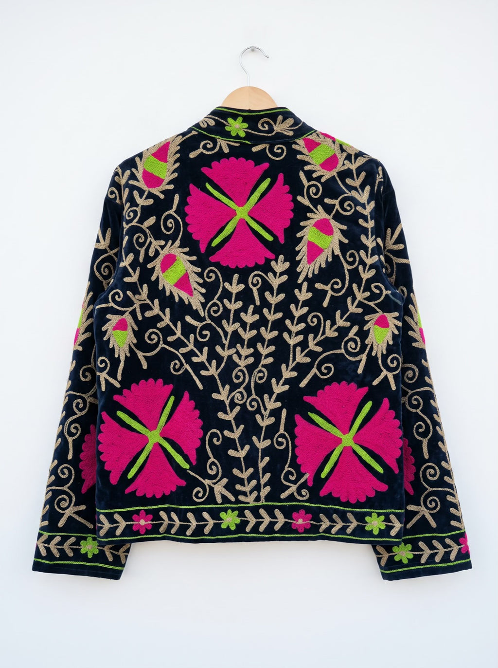 Black Fuchsia Suzani Bloom Velvet Jacket