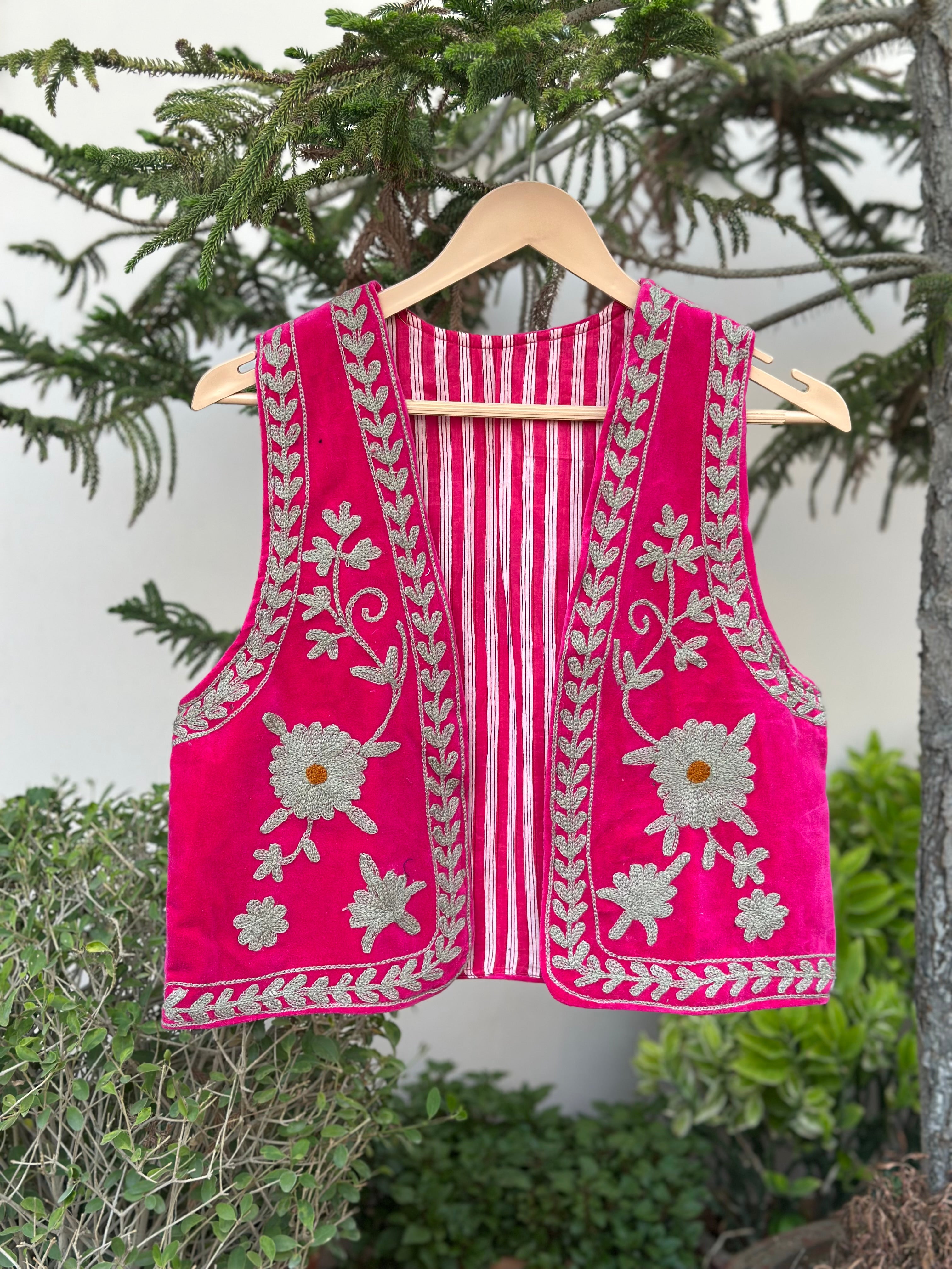 Fuchsia Blossom Statement Velvet Vest