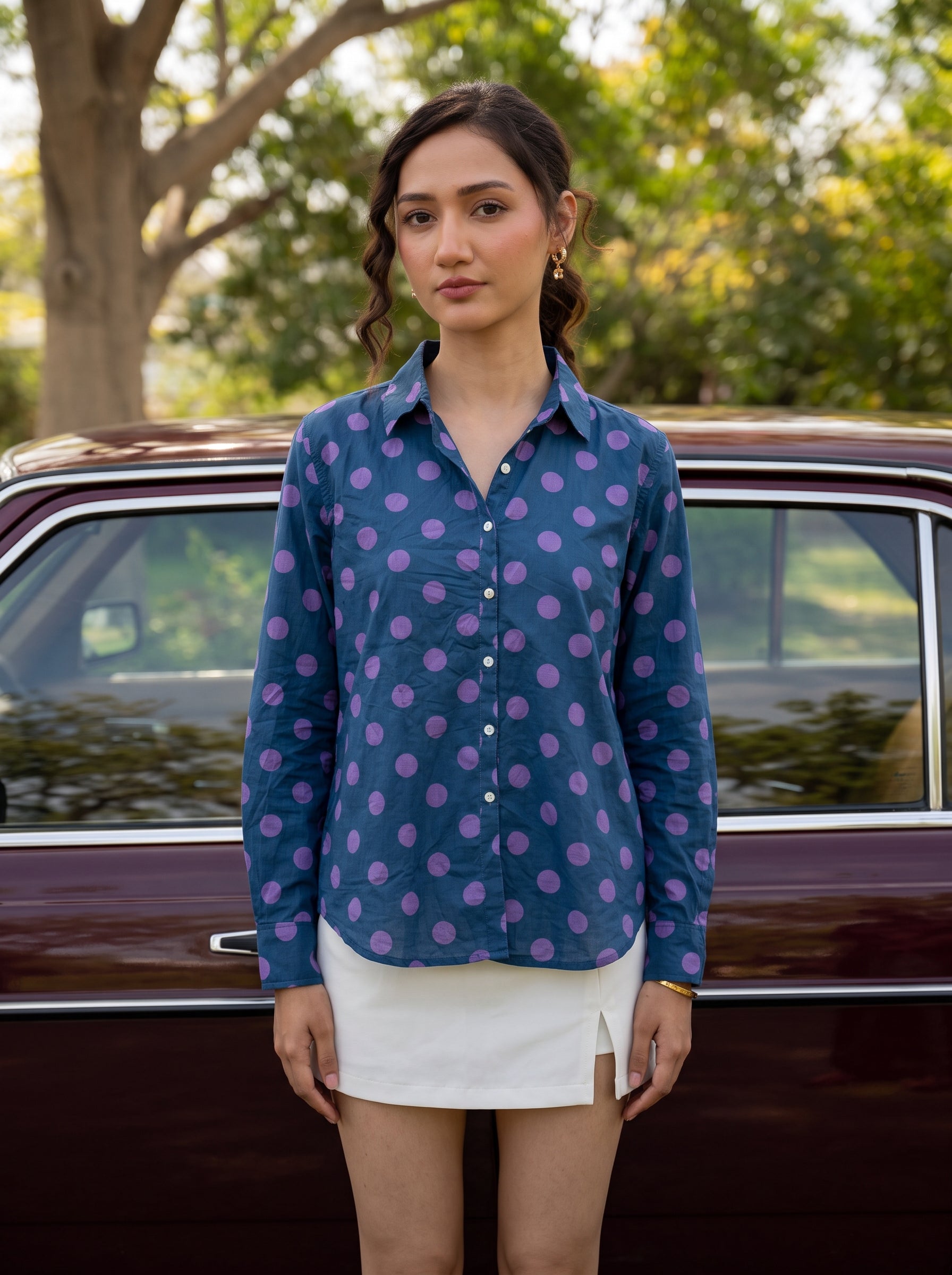 Indigo Purple Dot Cotton Shirt