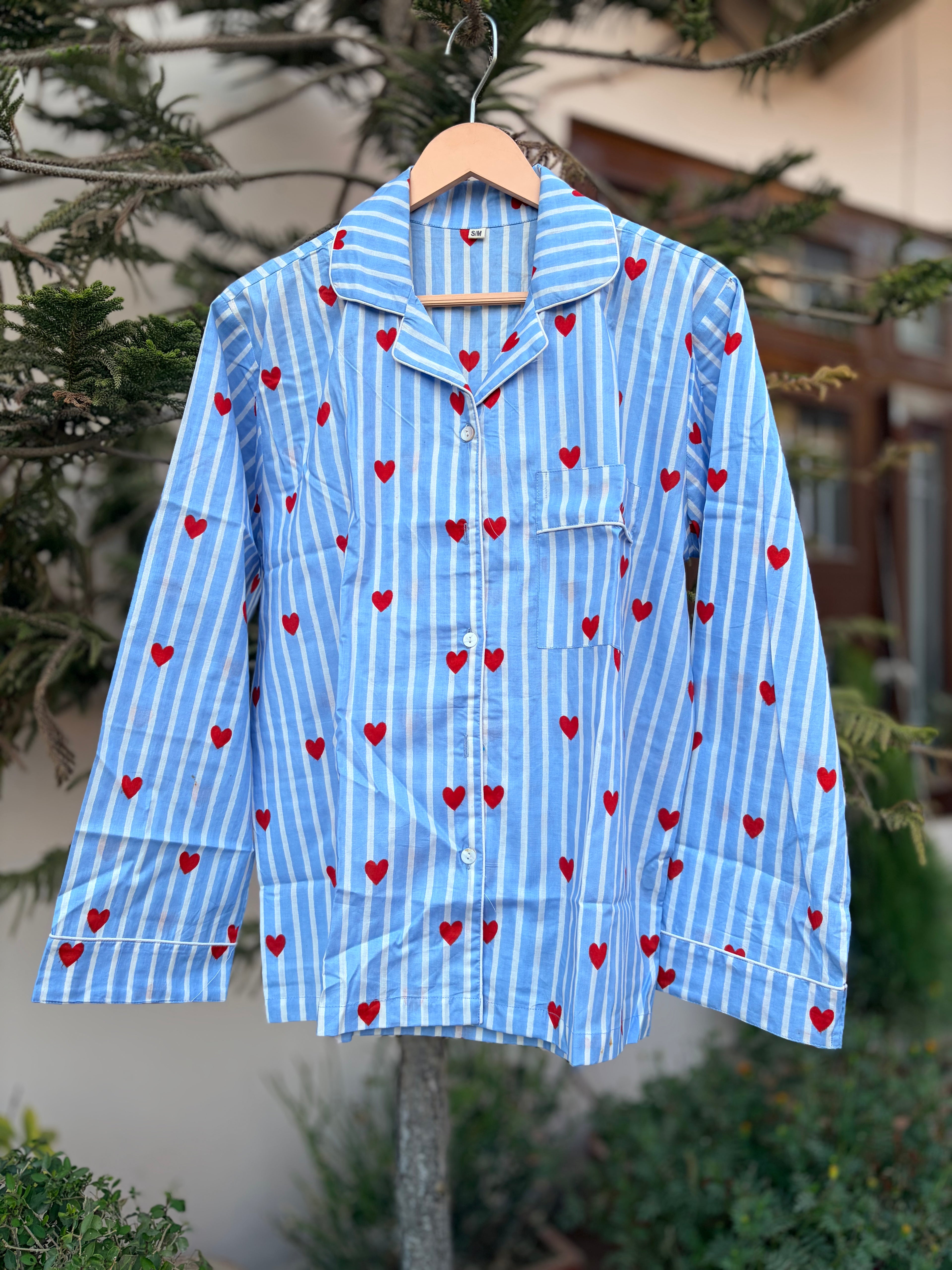 Sweetheart striped cotton Blue PJ set
