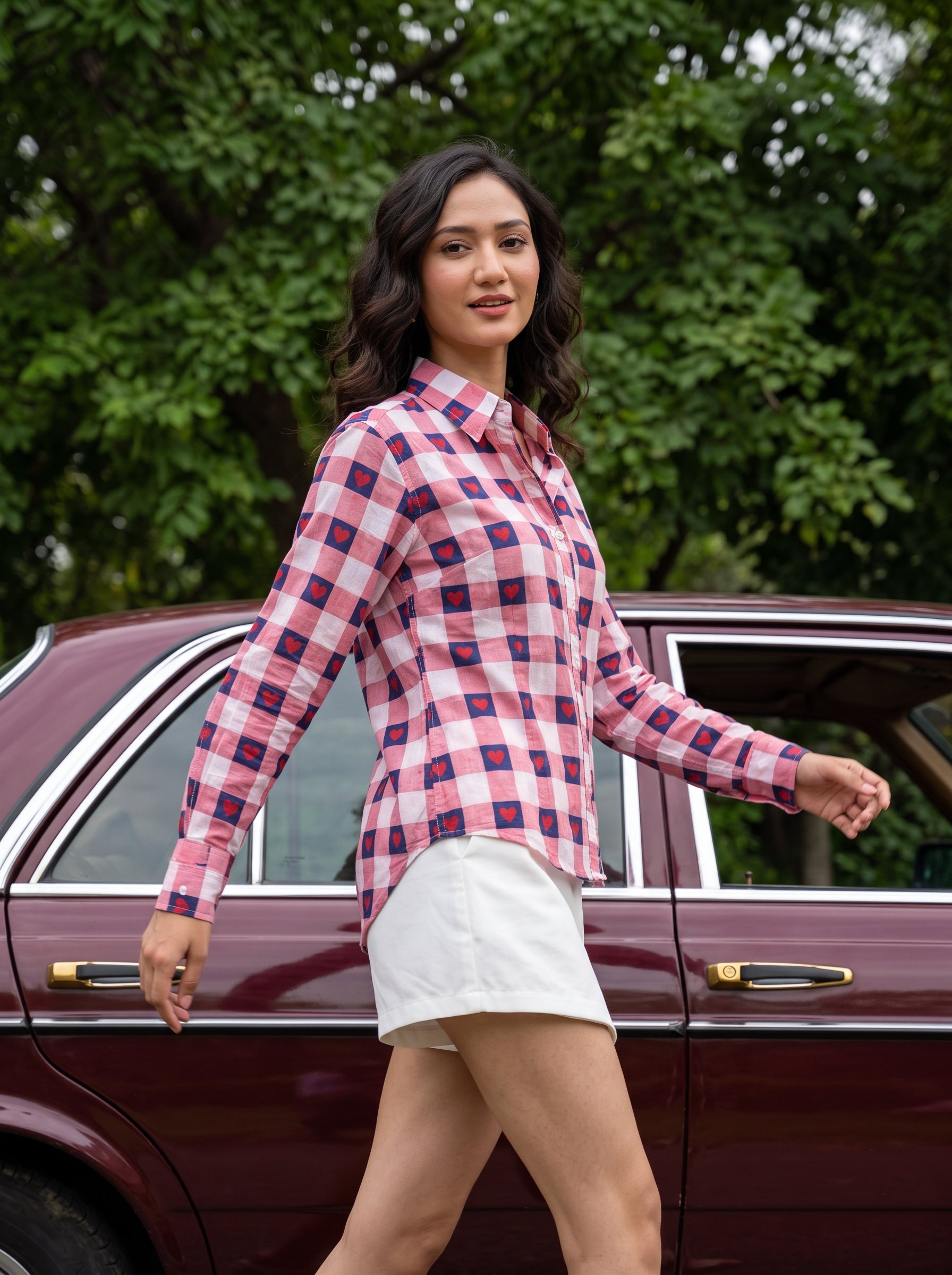 Love Check Printed Cotton Shirt