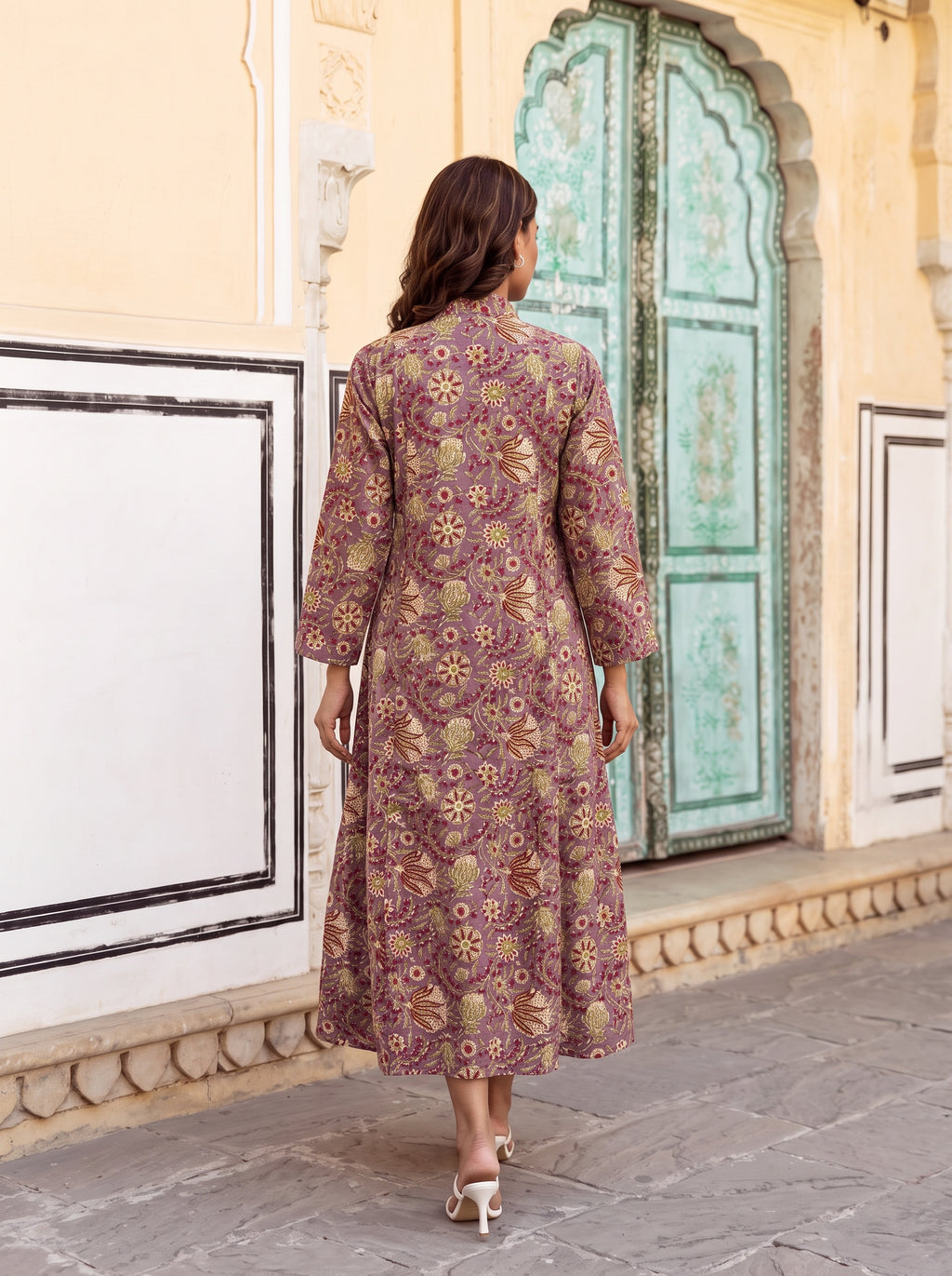 Plum Floral Flare Midi Dress