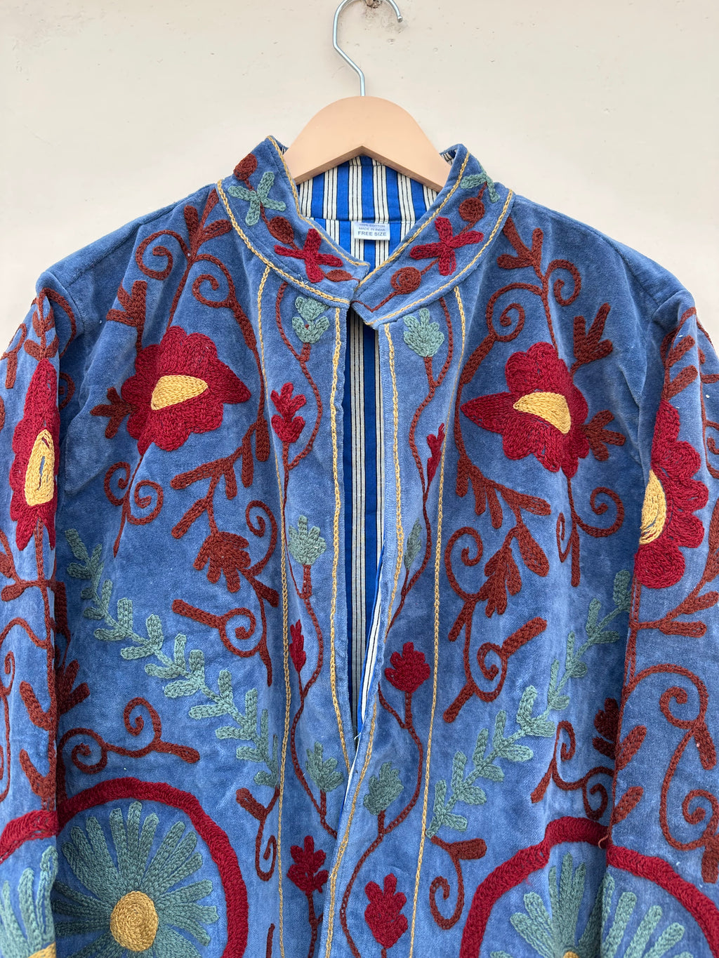 Blue Floral Embroidered Velvet Jacket