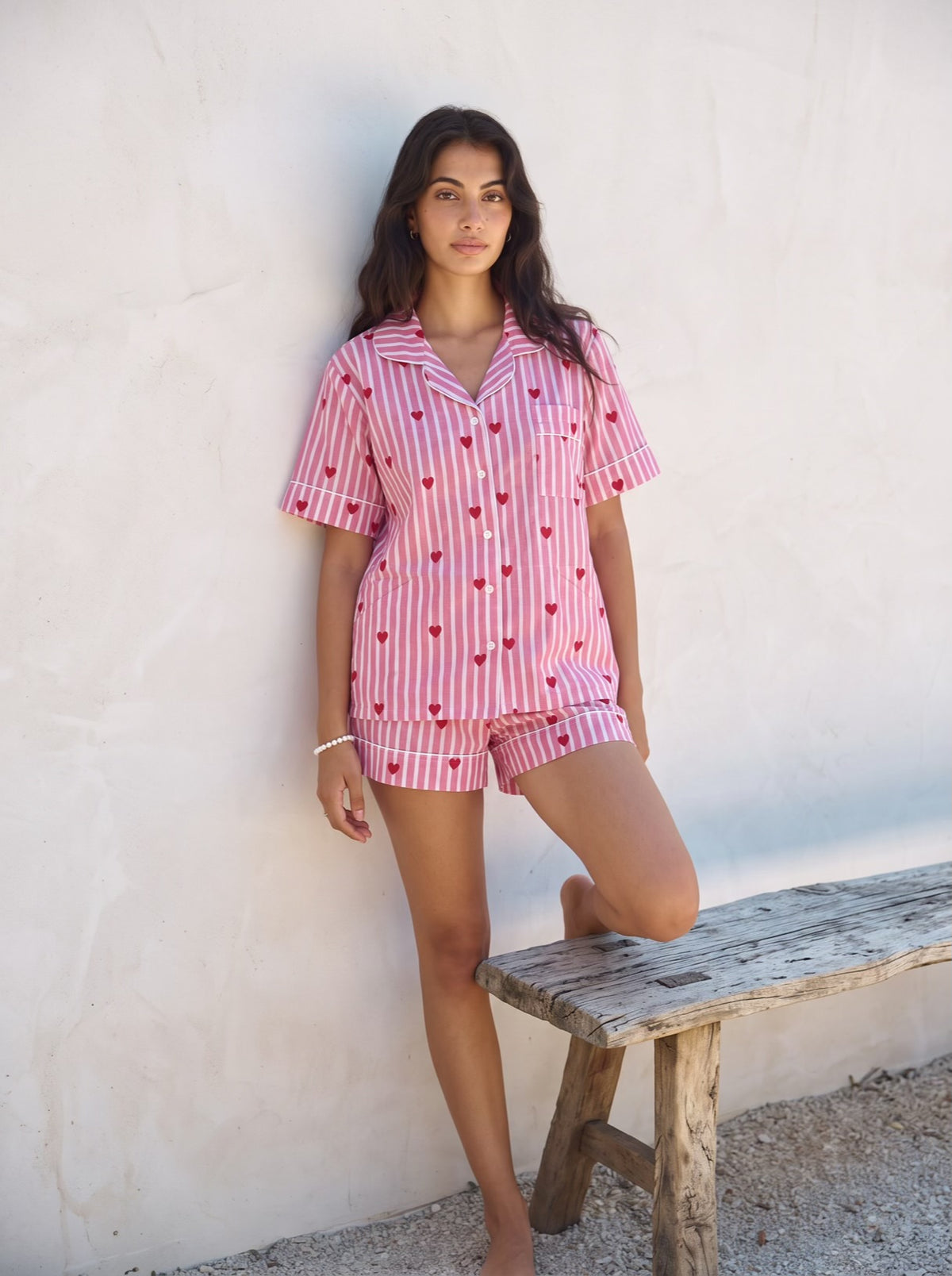 Pink Heart Stripe Pajama Set