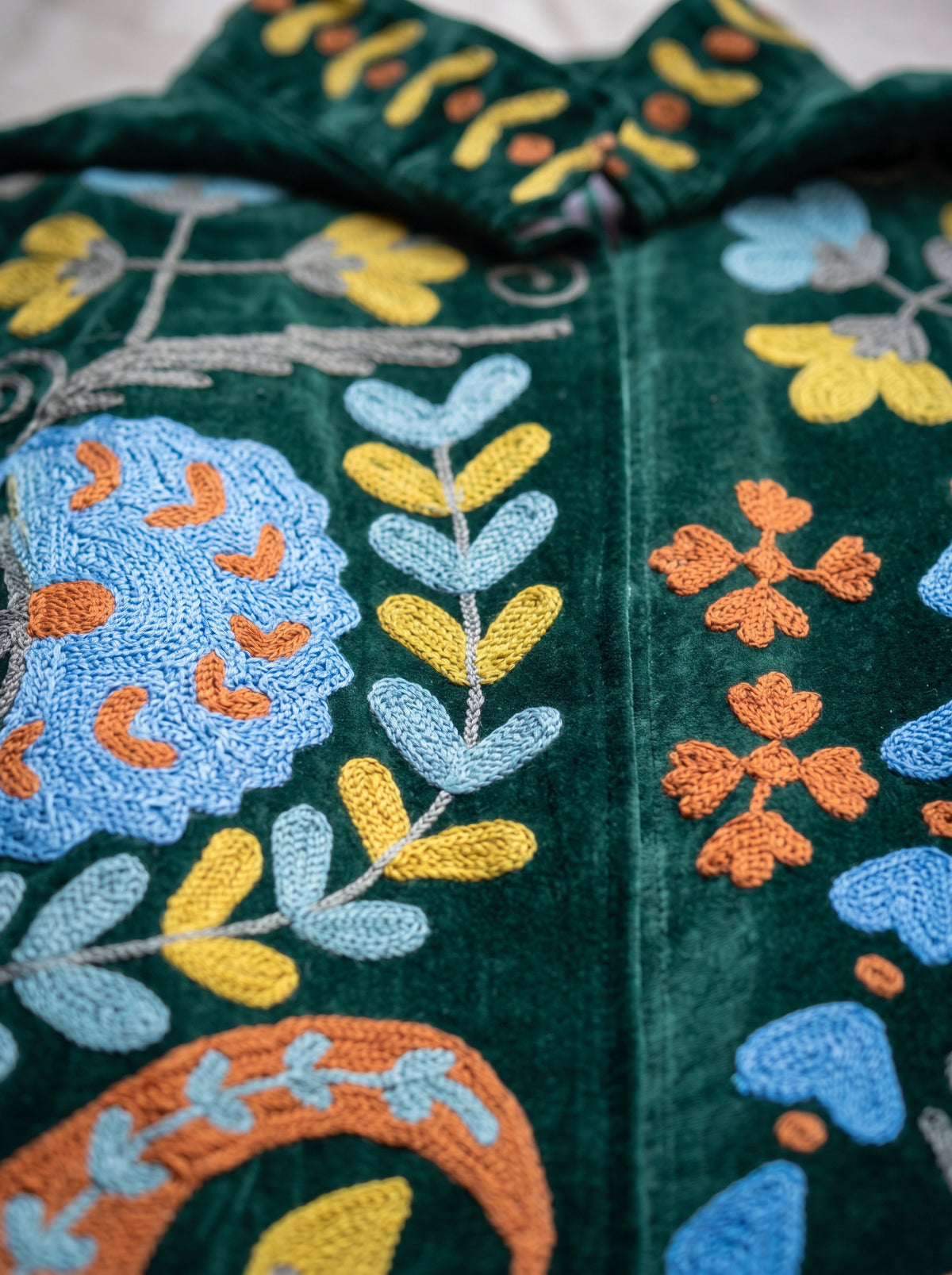 Emerald Garden Suzani Velvet Long Jacket