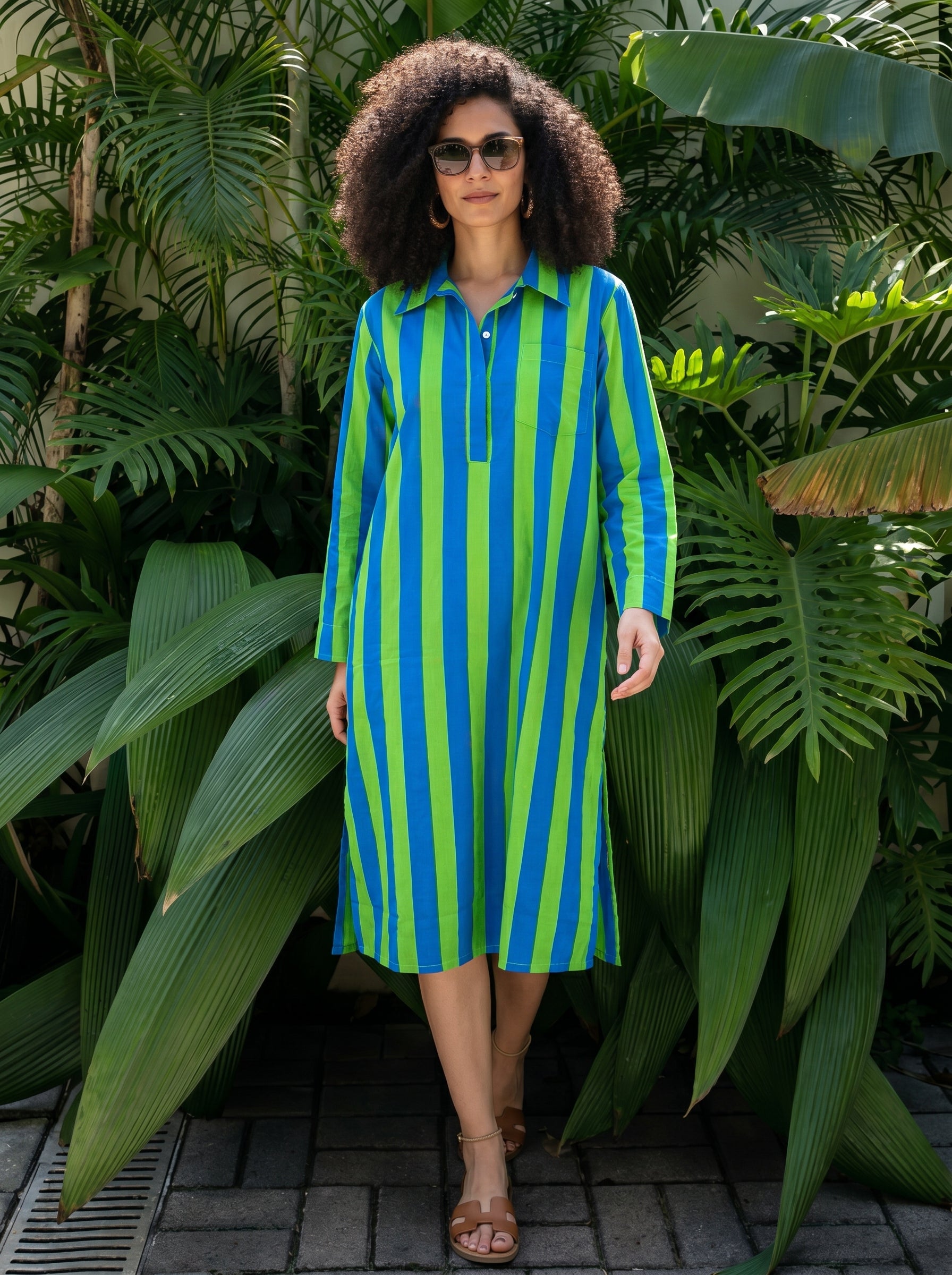 Coastal Breeze Striped Cotton Shirt Dress