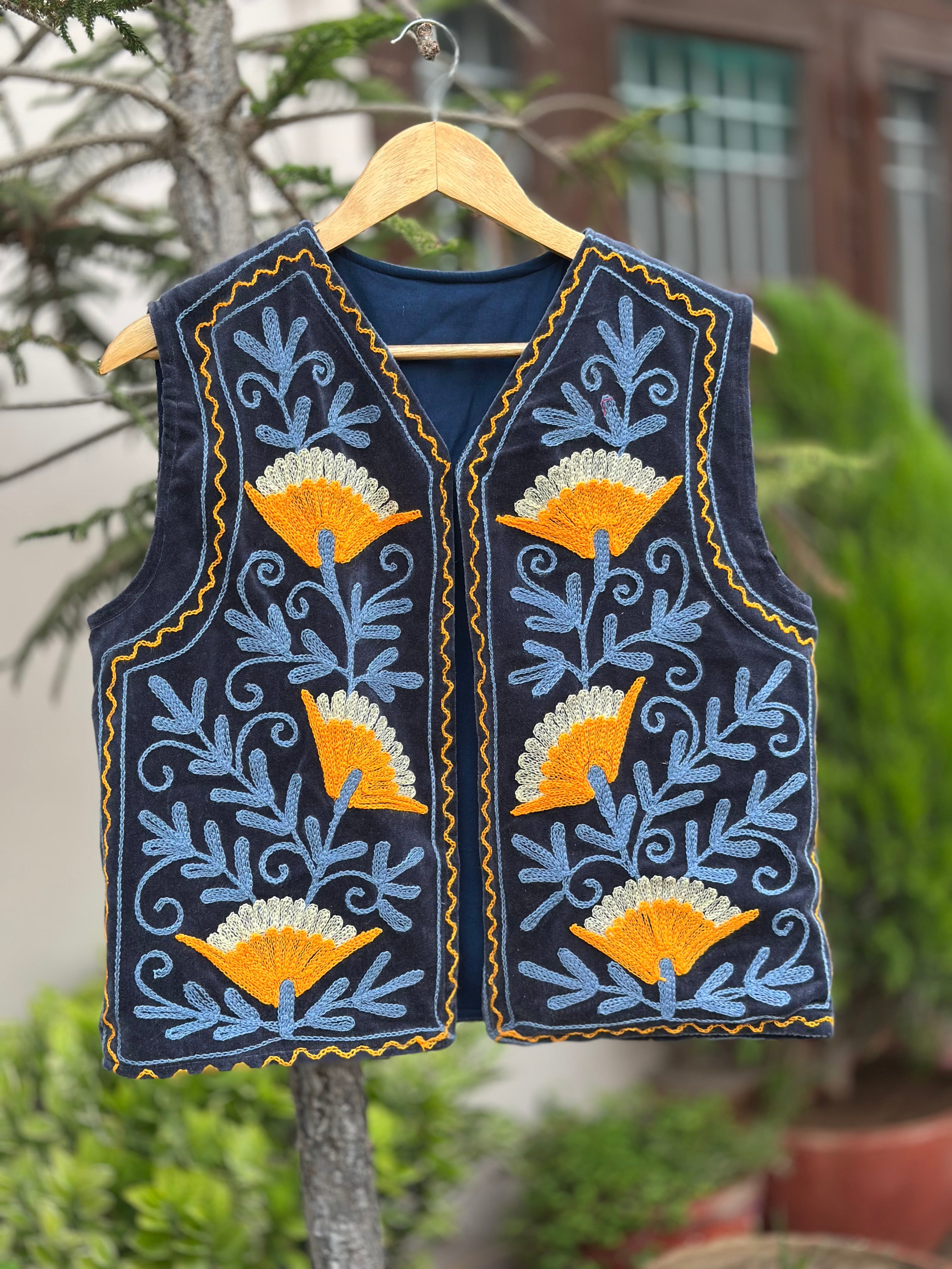 Botanical Blue Suzani Velvet Vest