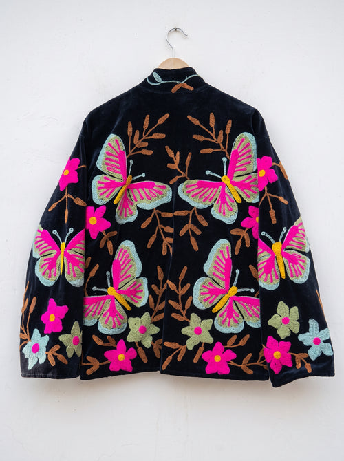 Black Velvet Butterfly Embroidered Jacket