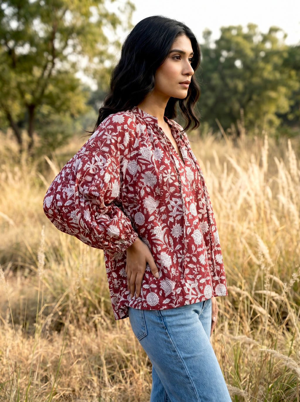 Rust Botanical Cotton Blouse
