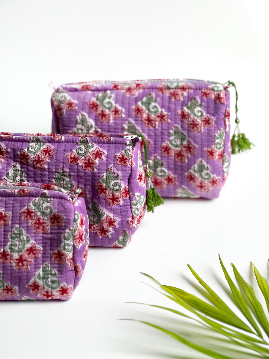 Lavender Meadow Quilted Cosmetic Bag Set of 3