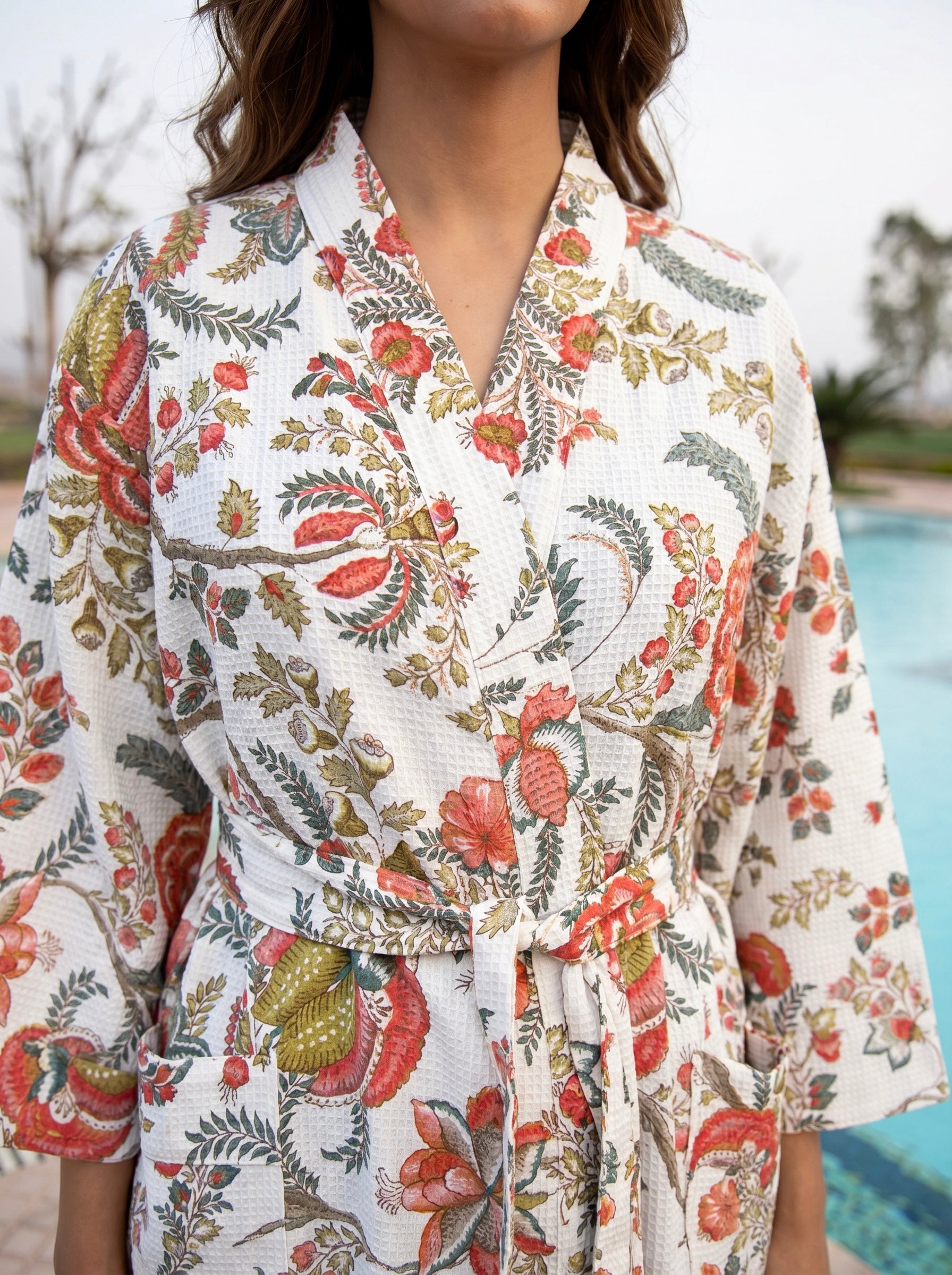 Vintage Bloom Cotton Waffle Bathrobe