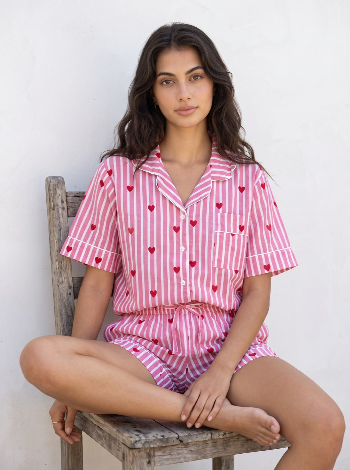 Pink Heart Stripe Pajama Set