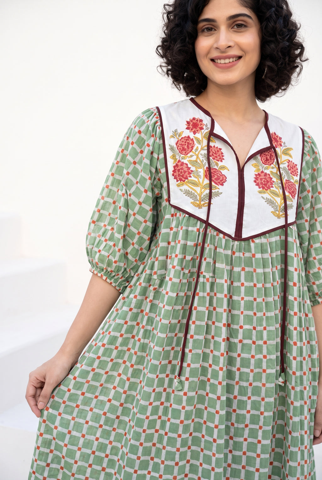 Sage Garden Cotton Printed Buta Dress
