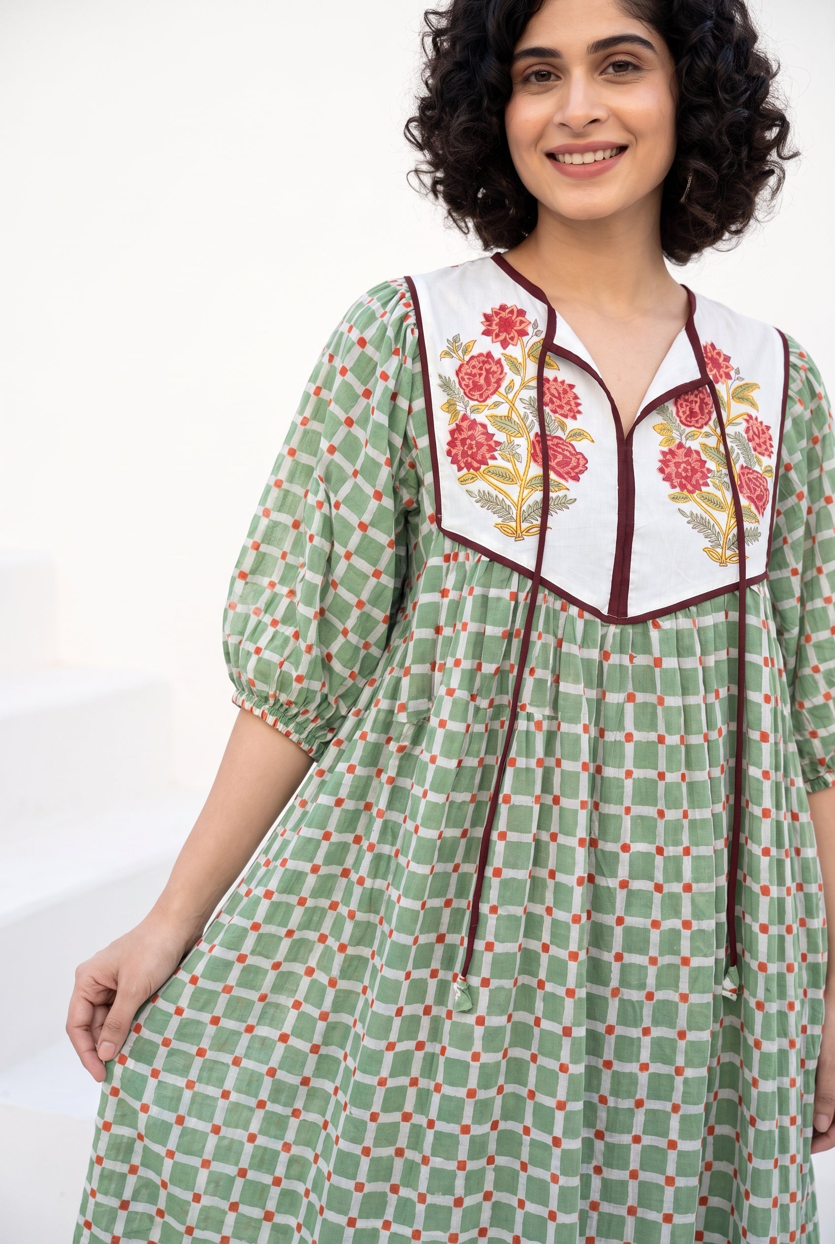 Sage Garden Cotton Printed Buta Dress