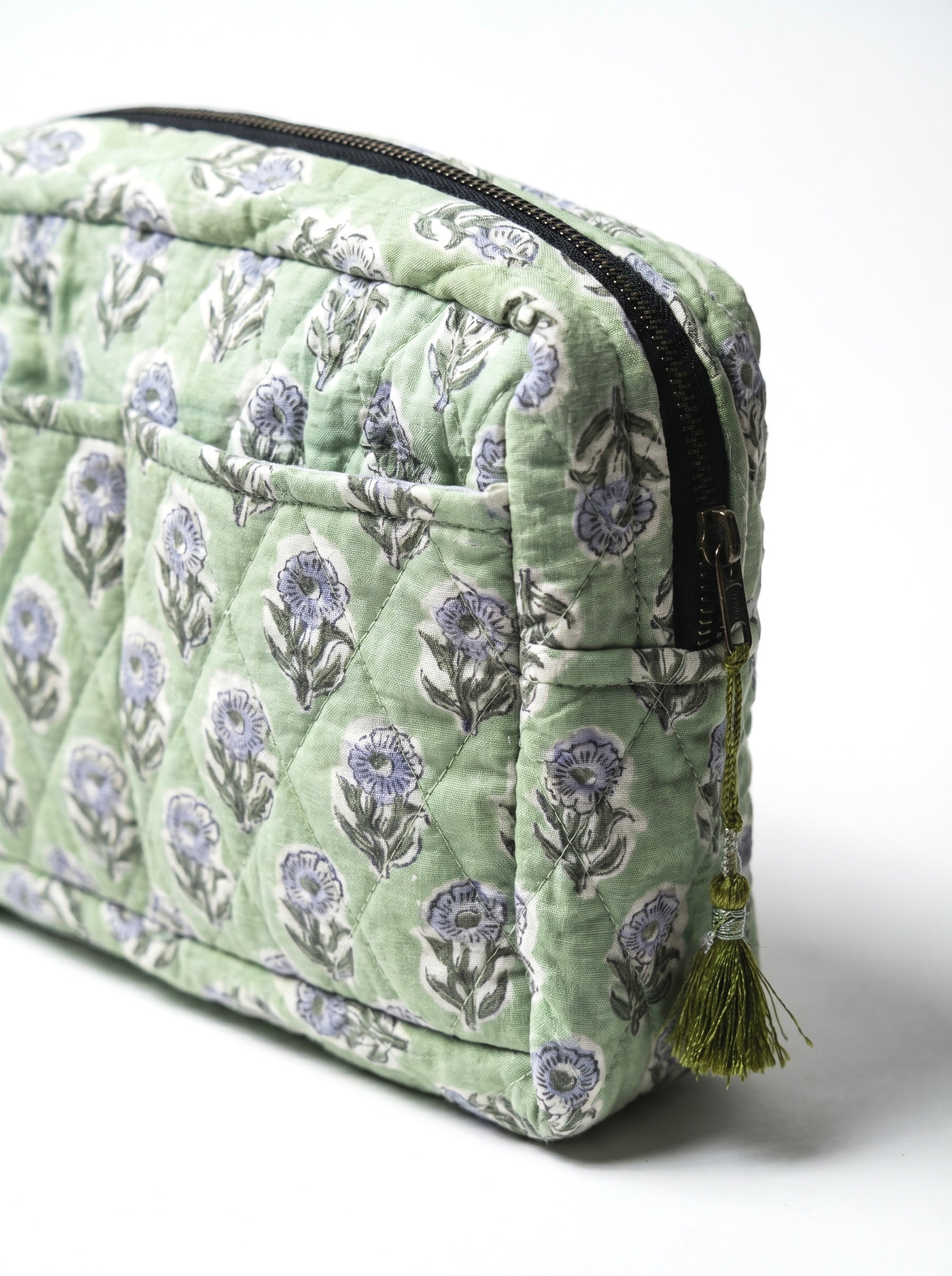 Sage Bloom Quilted Cosmetic Bag