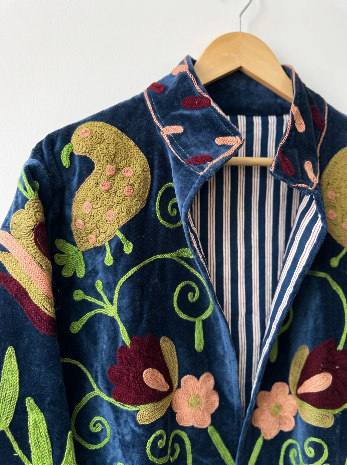Navy Blue Floral Suzani Velvet Jacket