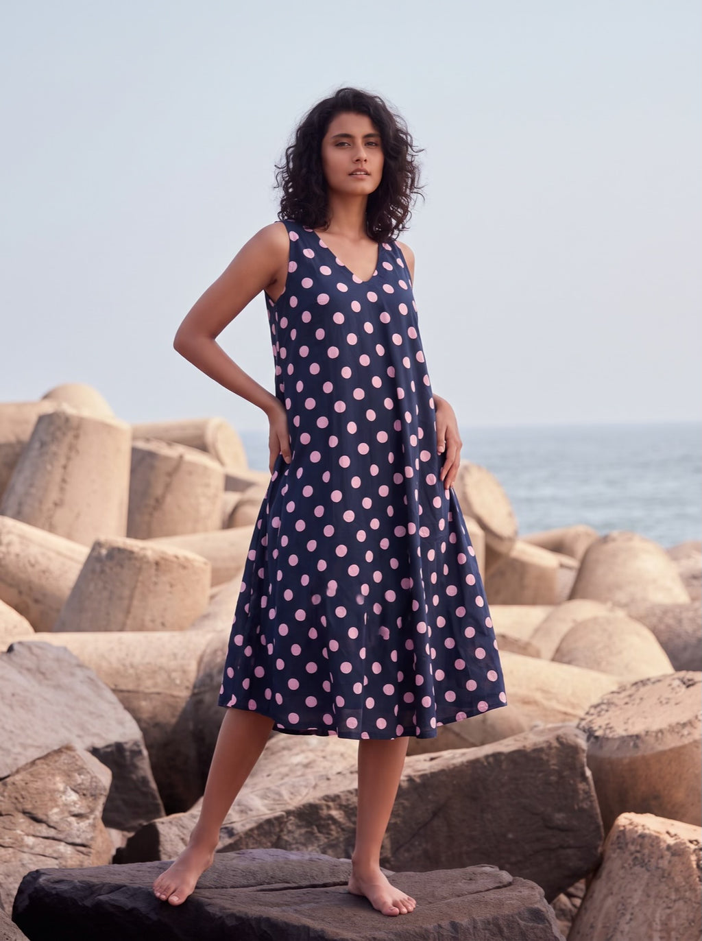 Midnight Polka Dot Flare Dress