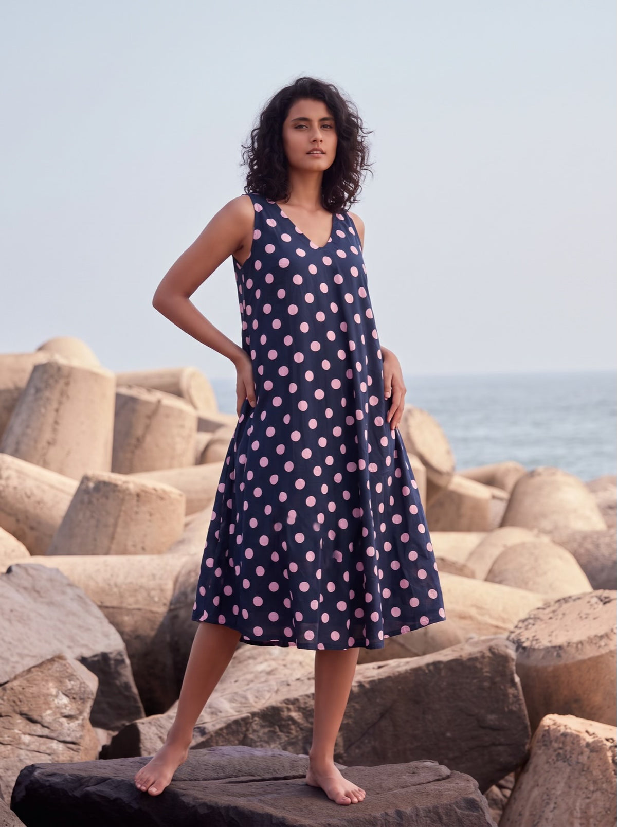 Midnight Polka Dot Flare Dress