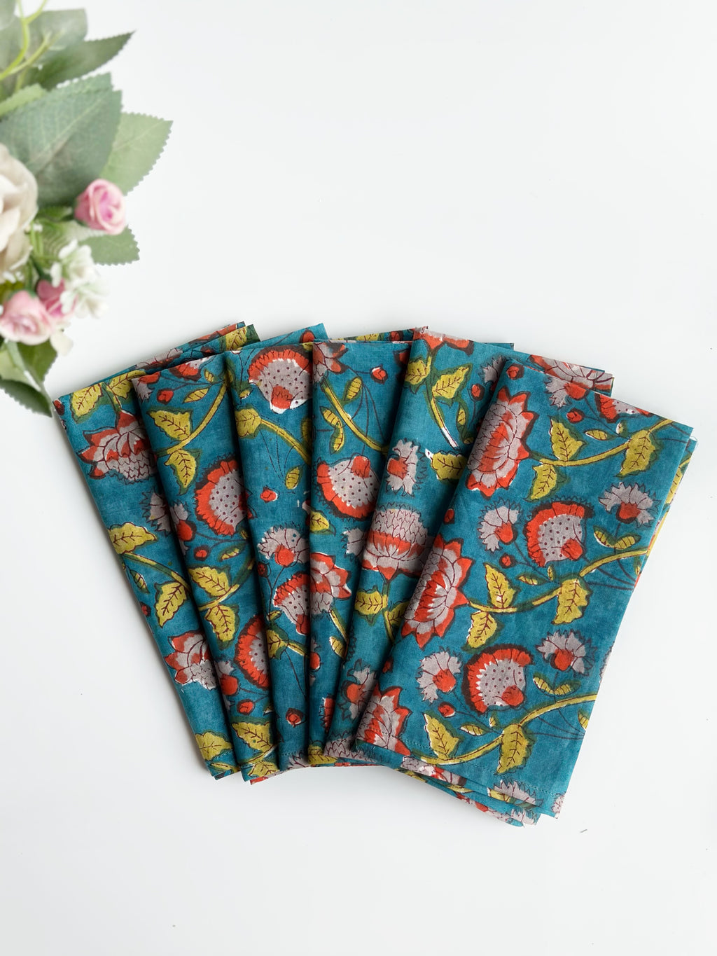 Azure Lotus Cotton Napkin (Set of 6 )
