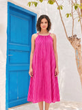Pink Striped Cotton Halter Midi Dress