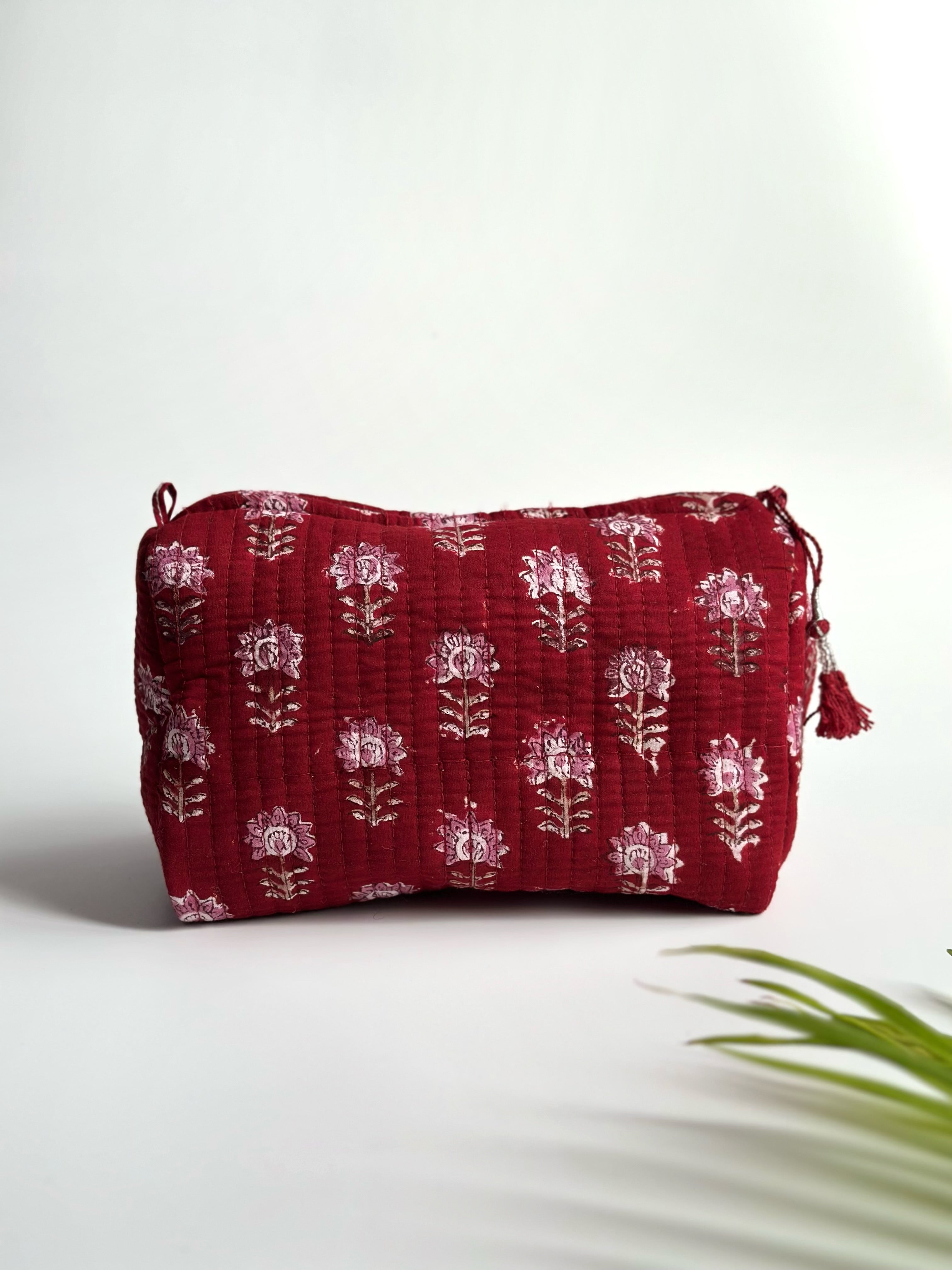 Ruby Blossom Quilted Cosmetic Bag Set of 3