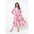 Pink White Stripe Print Maxi Anokhi Dress