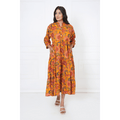 Mustard Floral Block Print Maxi Anokhi Dress