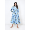 Blue White Stripe Print Maxi Anokhi Dress