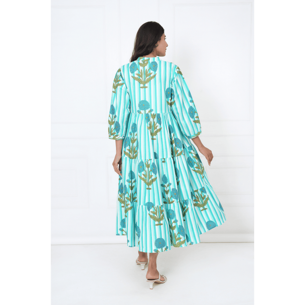 Turquoise Blue Print Maxi Anokhi Dress