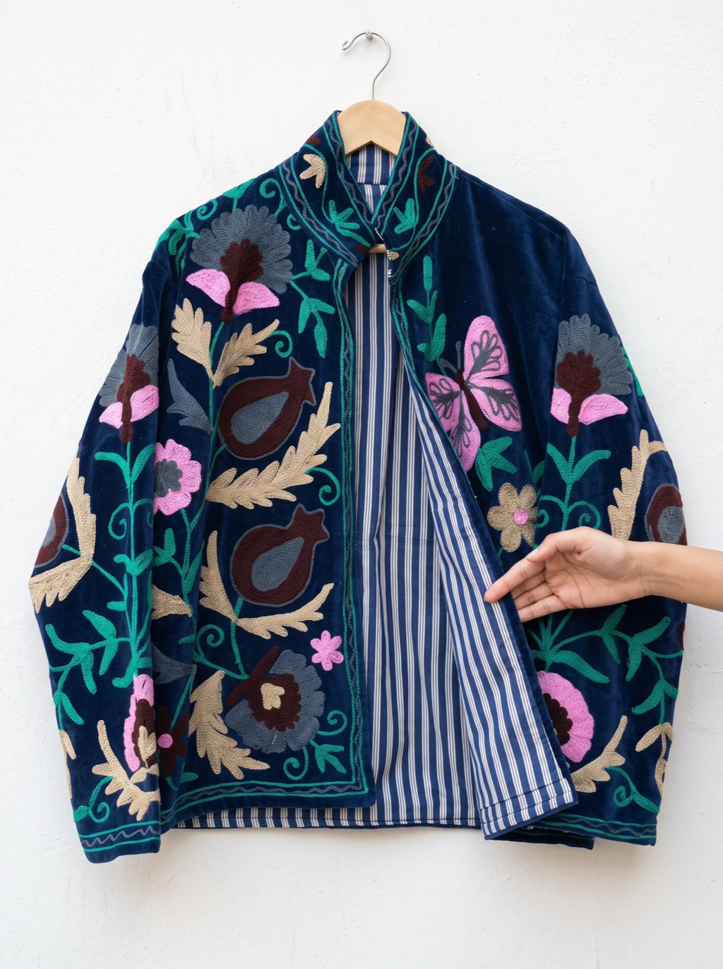 Navy Garden Velvet Embroidered Jacket