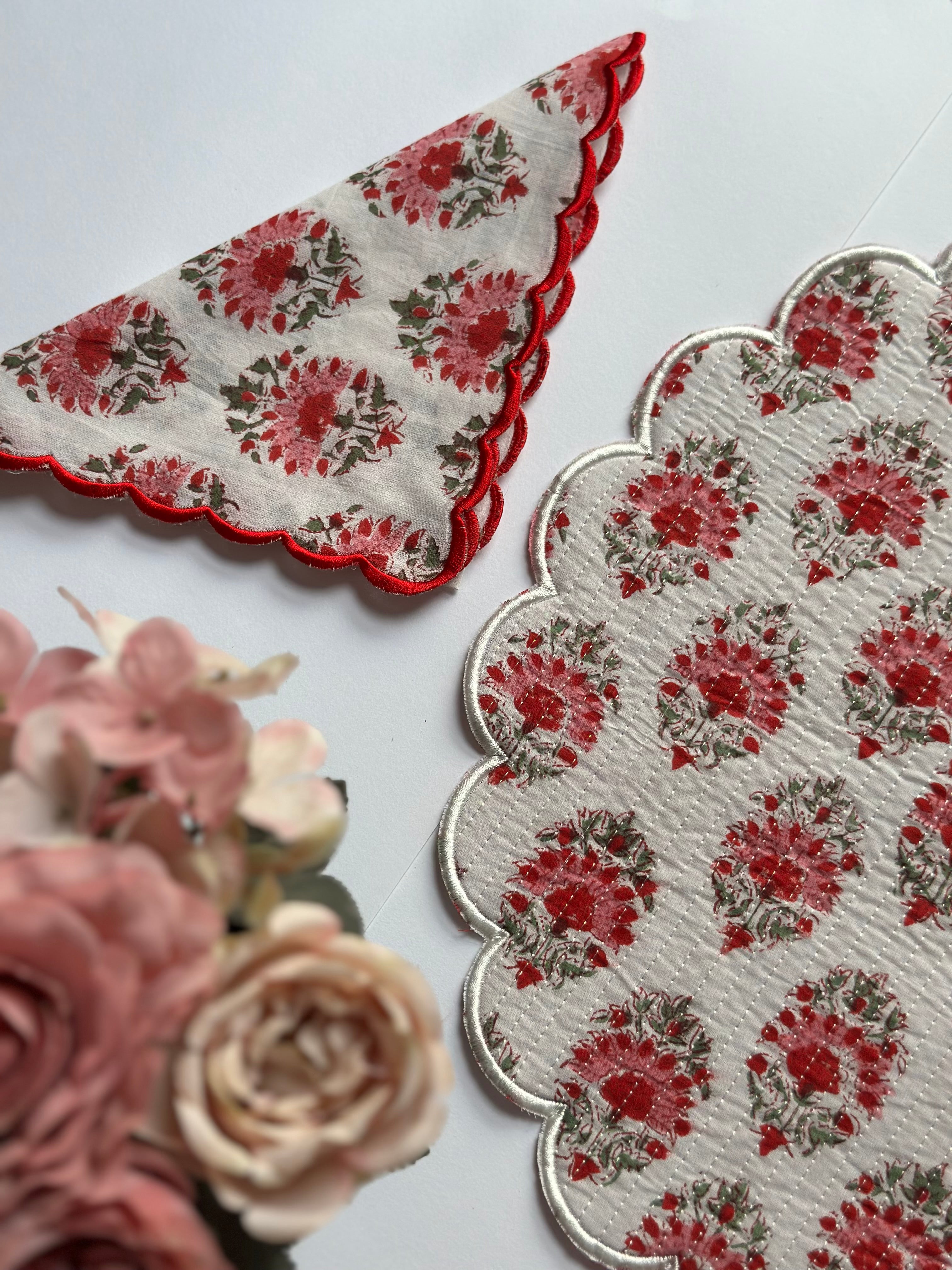 Ivory Rose Quilted Placemats & Napkin Set of 6