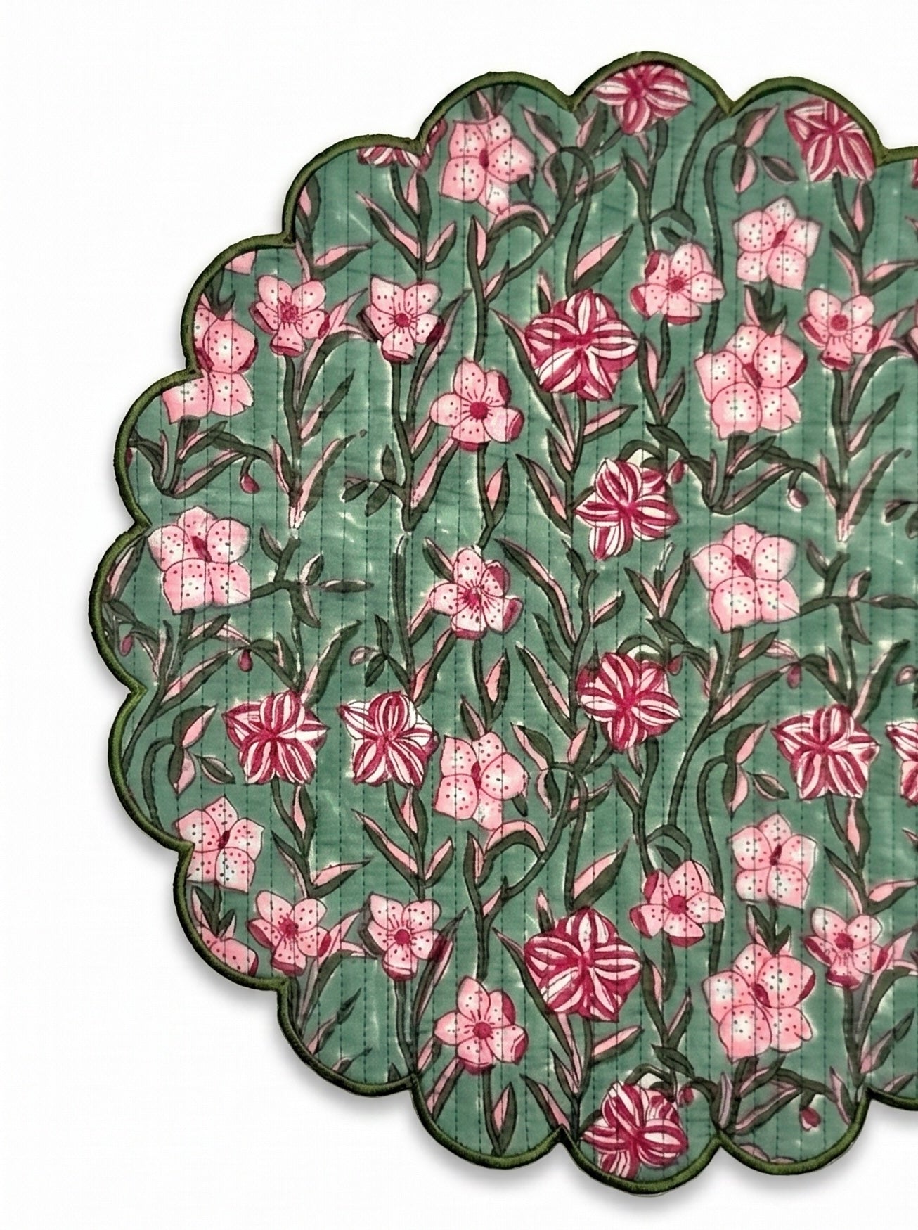 Green Floral Handcrafted Quilted Placemats Set of 6