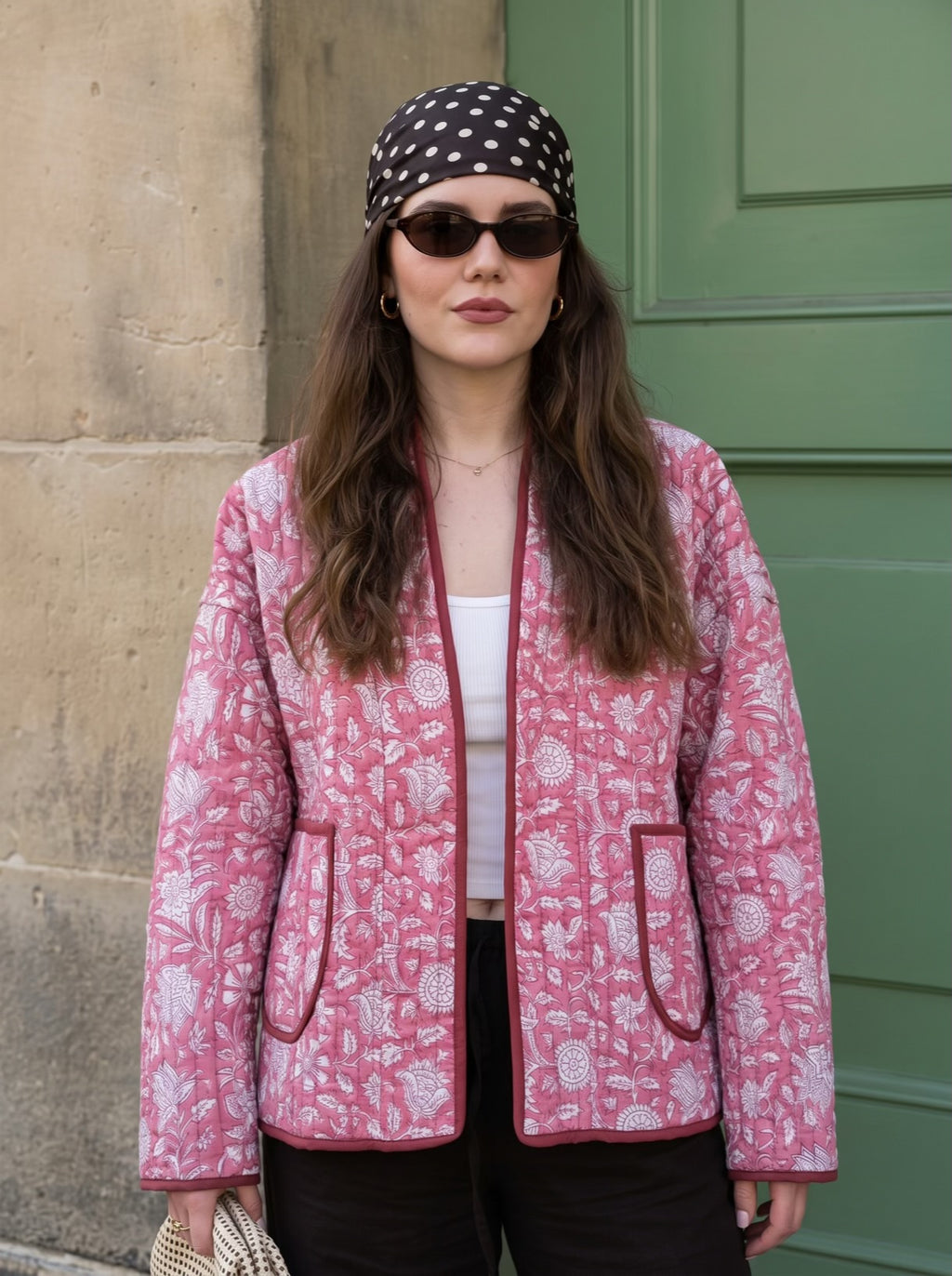 Pink Bloom Handblock Quilted Cotton Jacket