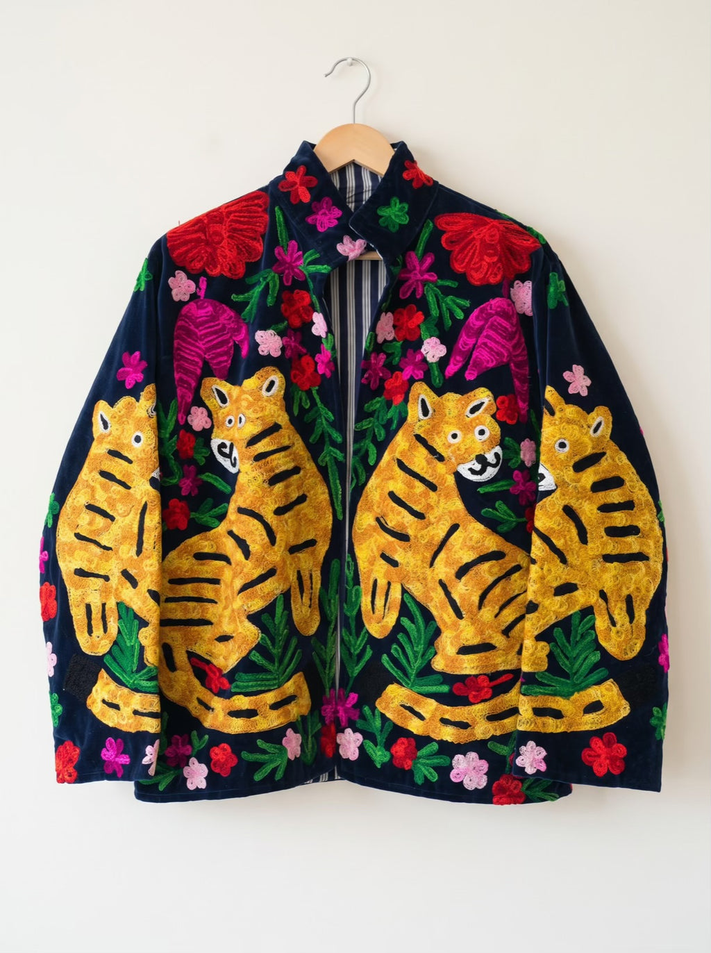 Royal Tiger Hand-Embroidered Velvet Jacket