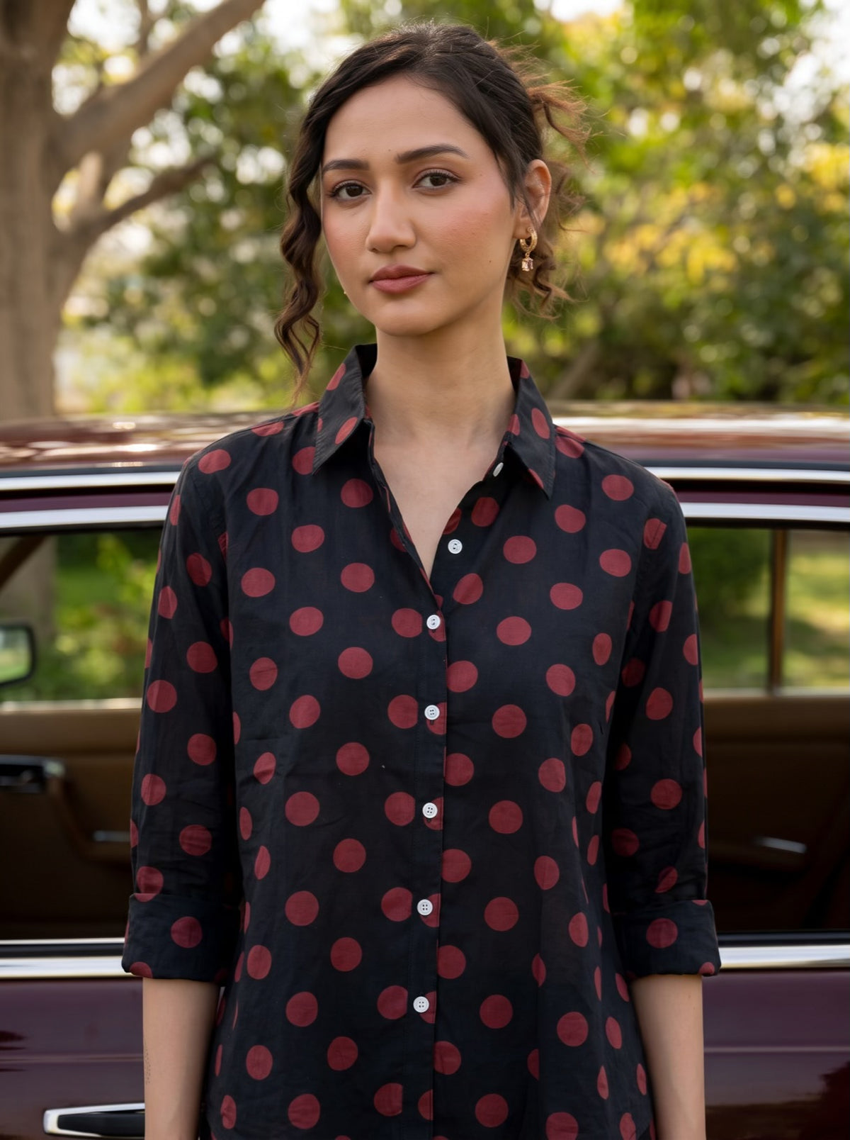 Cherry Dot Printed Cotton Shirt