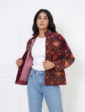 Burgundy Bloom Embroidered Velvet Jacket