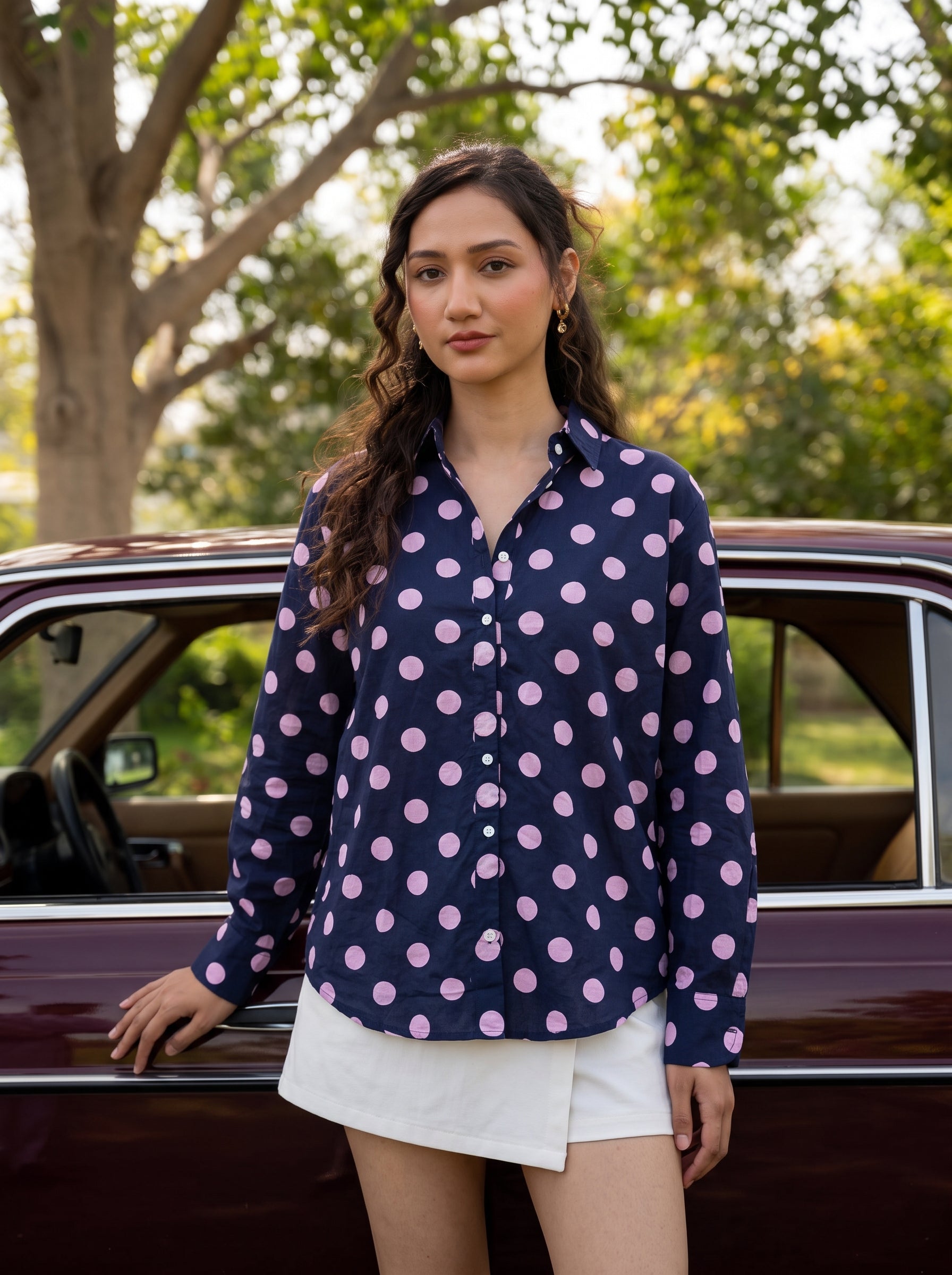 Midnight Polka Dot Cotton Shirt