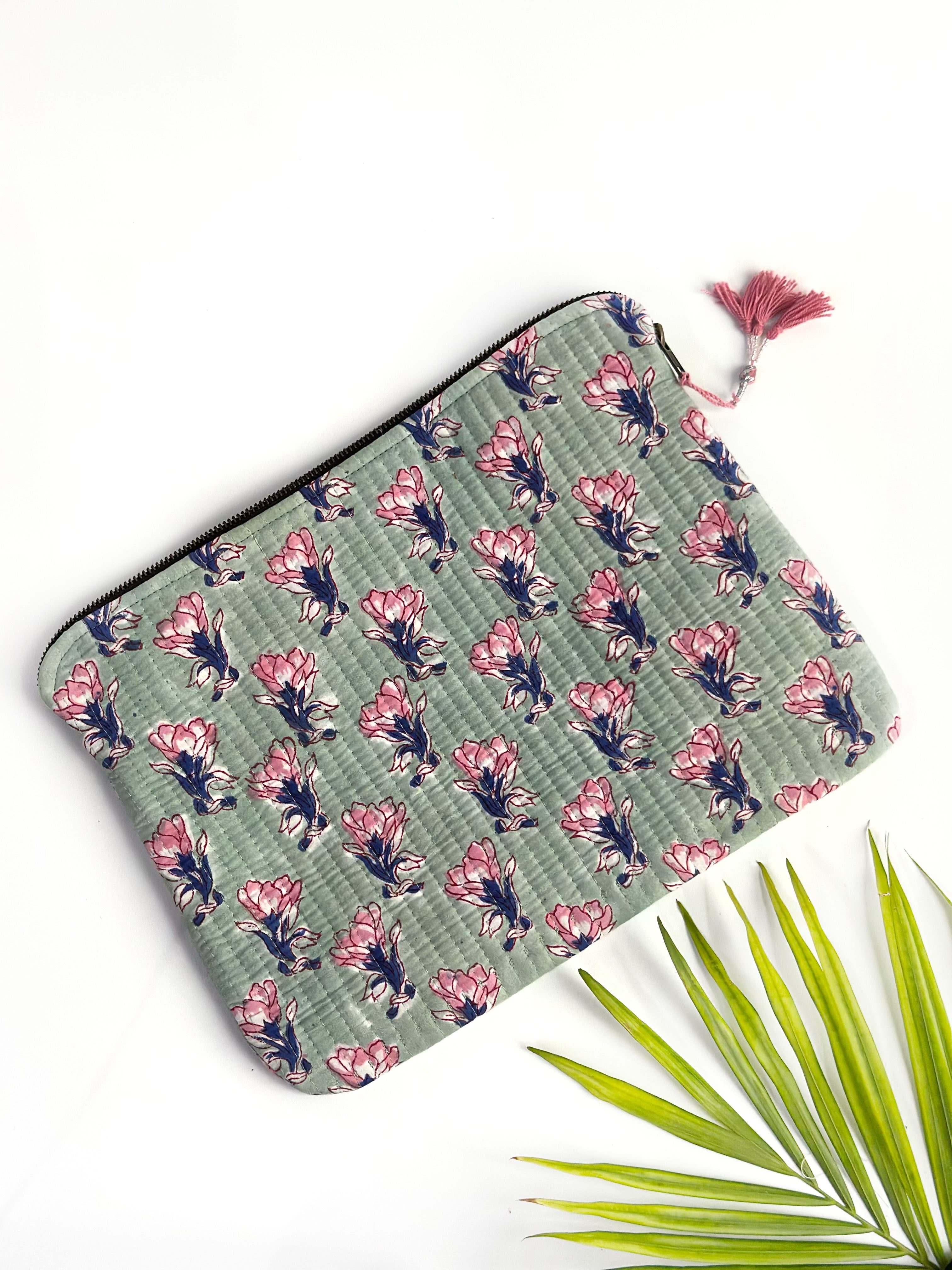 Mint Blossom Quilted Laptop & Ipad Sleeve