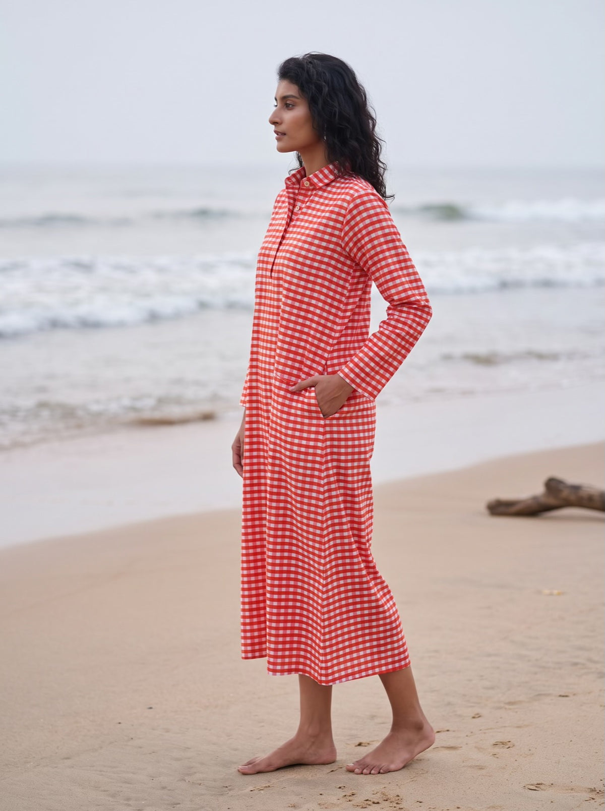 Cherry Gingham Cotton Shirt Dress