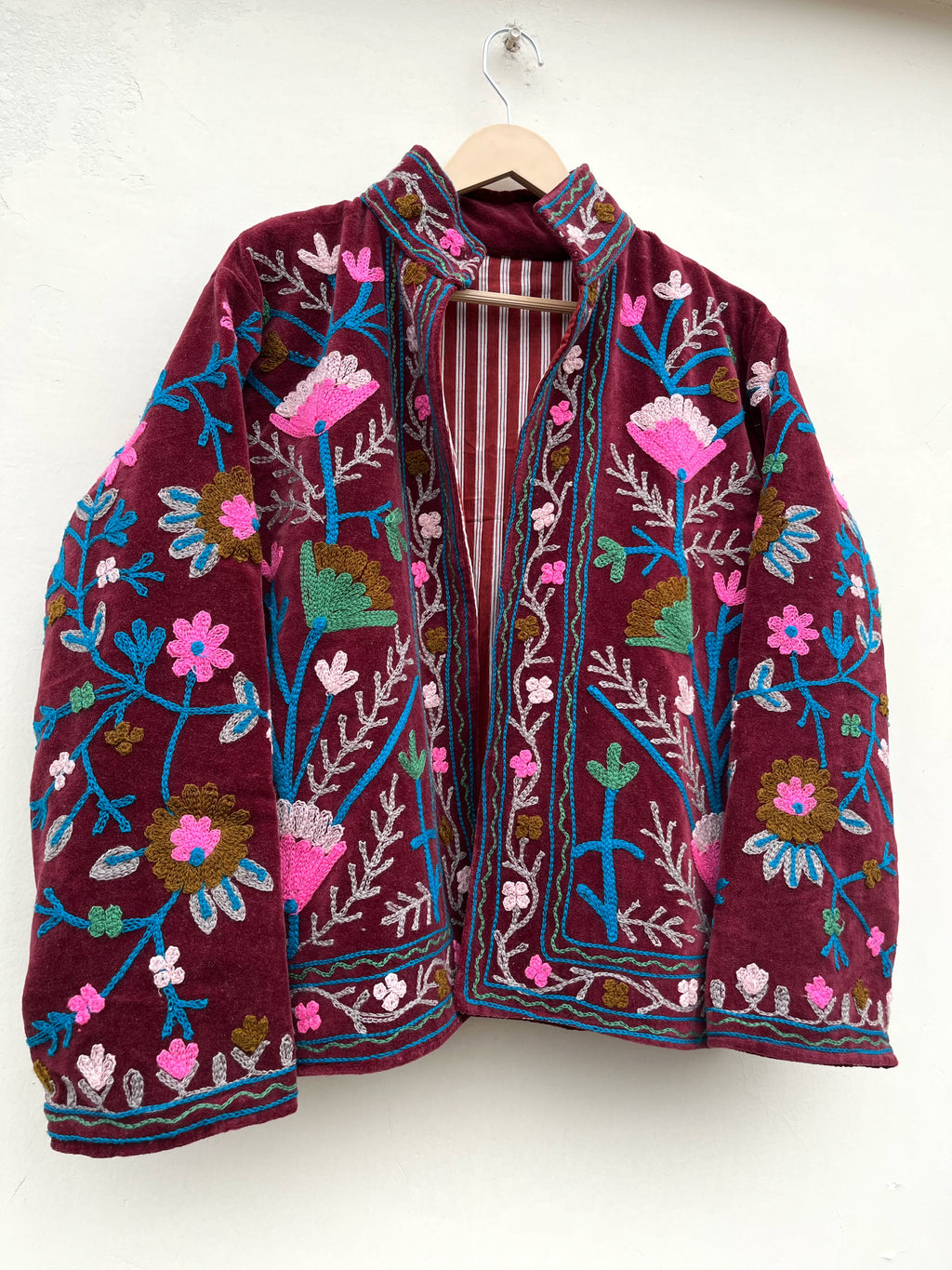 Ruby Blossom Embroidered Velvet Jacket