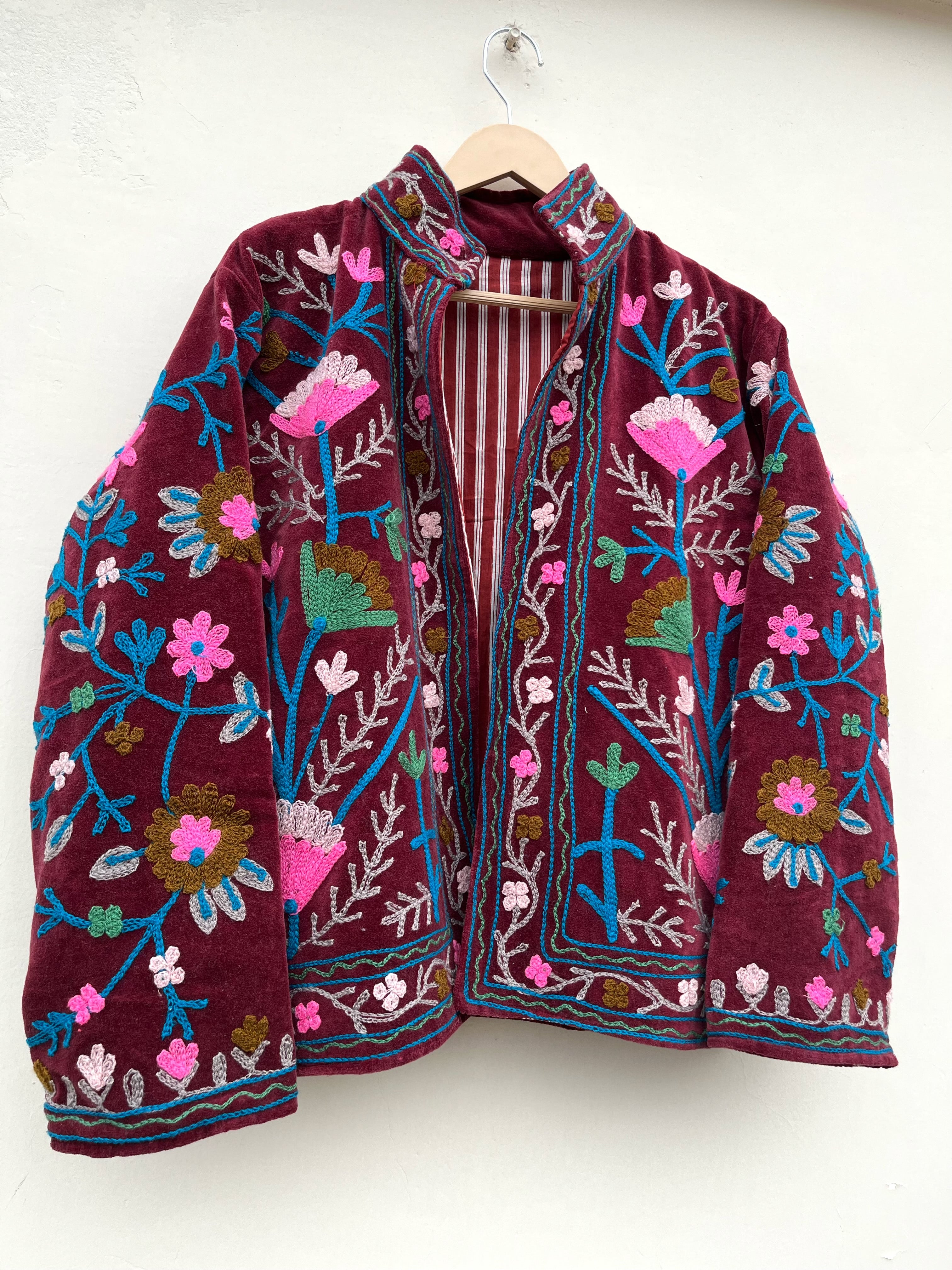 Ruby Blossom Embroidered Velvet Jacket
