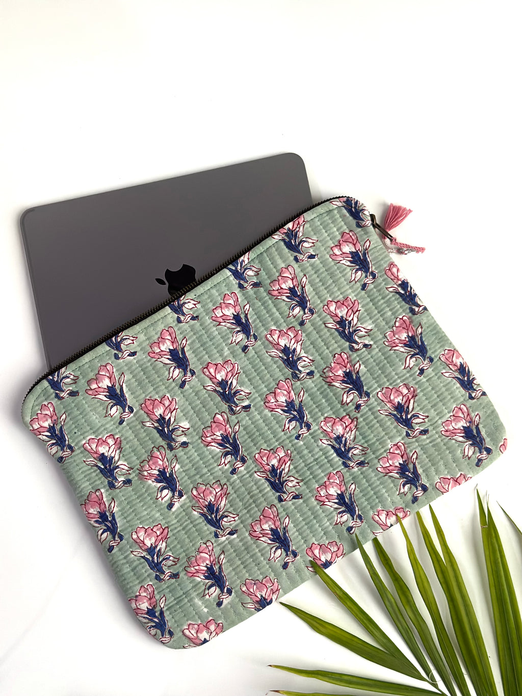 Mint Blossom Quilted Laptop & Ipad Sleeve