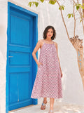 Pink Bloosom Cotton Halter Midi Dress