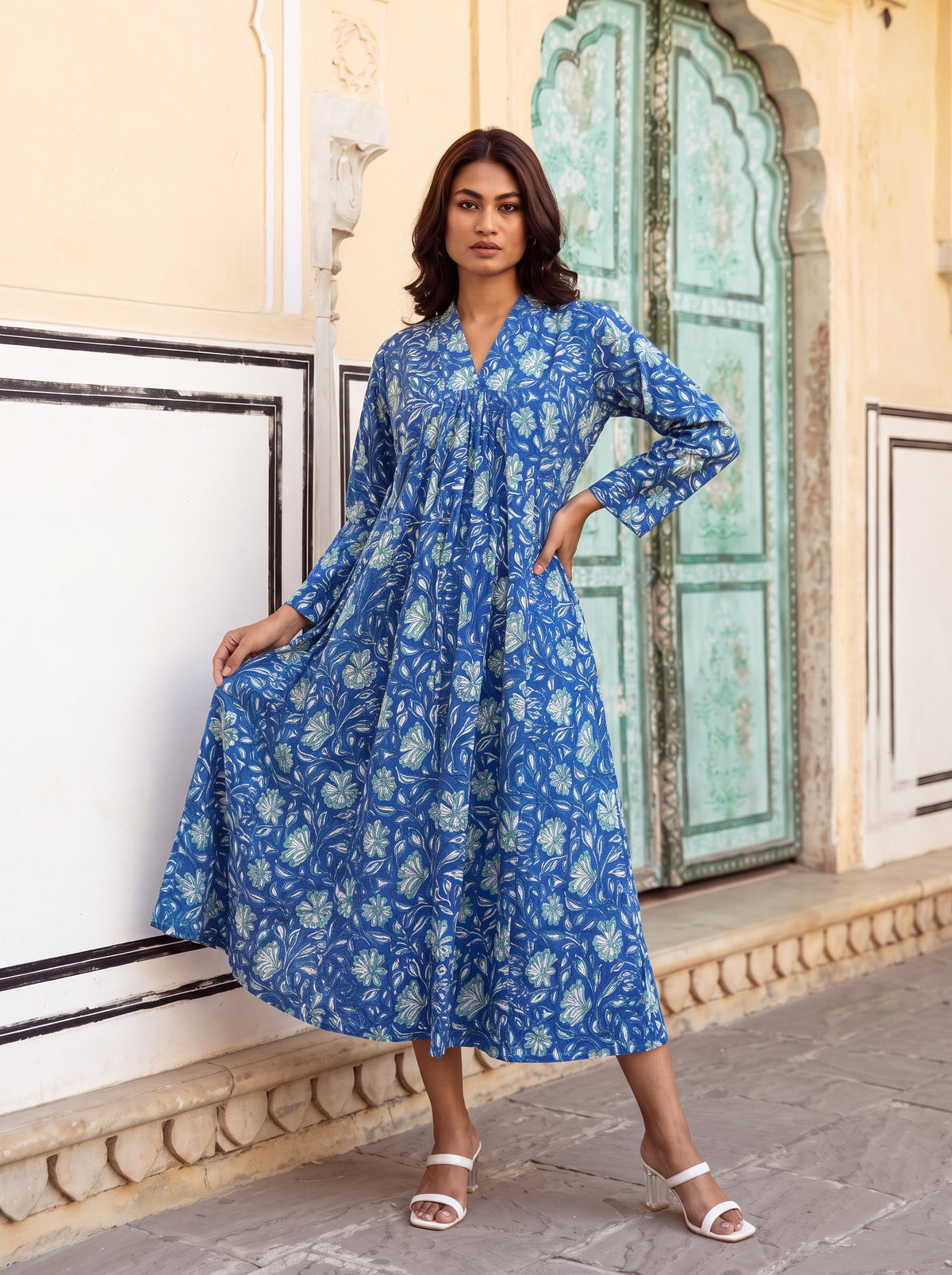 Blue Meadow Flare Midi Dress